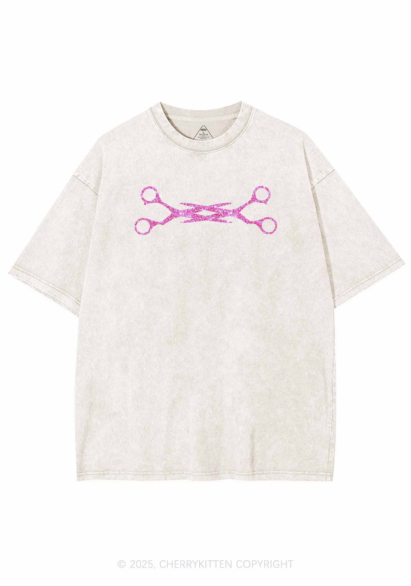 Glitter Pink Scissor Pride Y2K Shirts Washed Tee Cherrykitten - Image 6