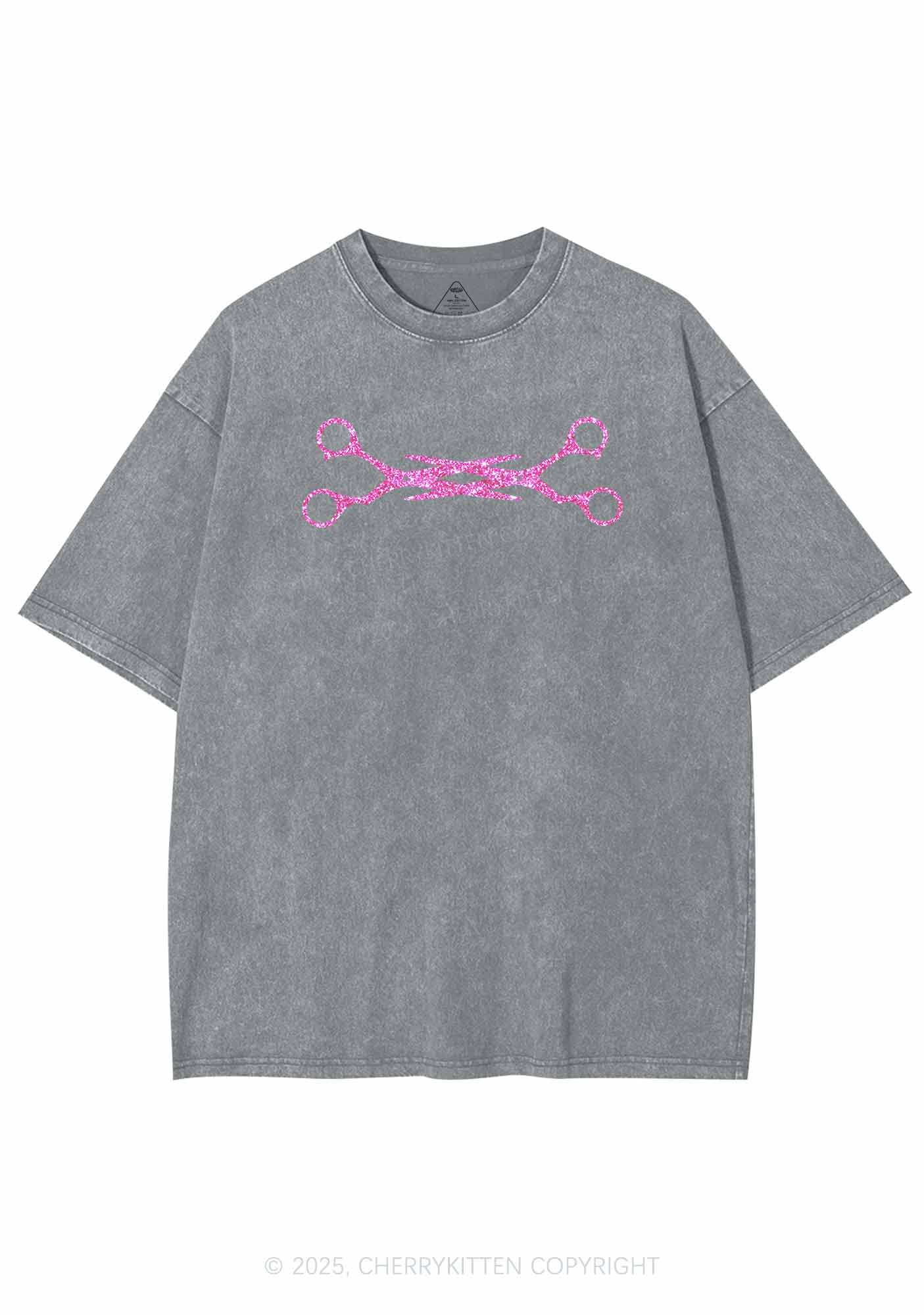 Glitter Pink Scissor Pride Y2K Shirts Washed Tee Cherrykitten - Image 8