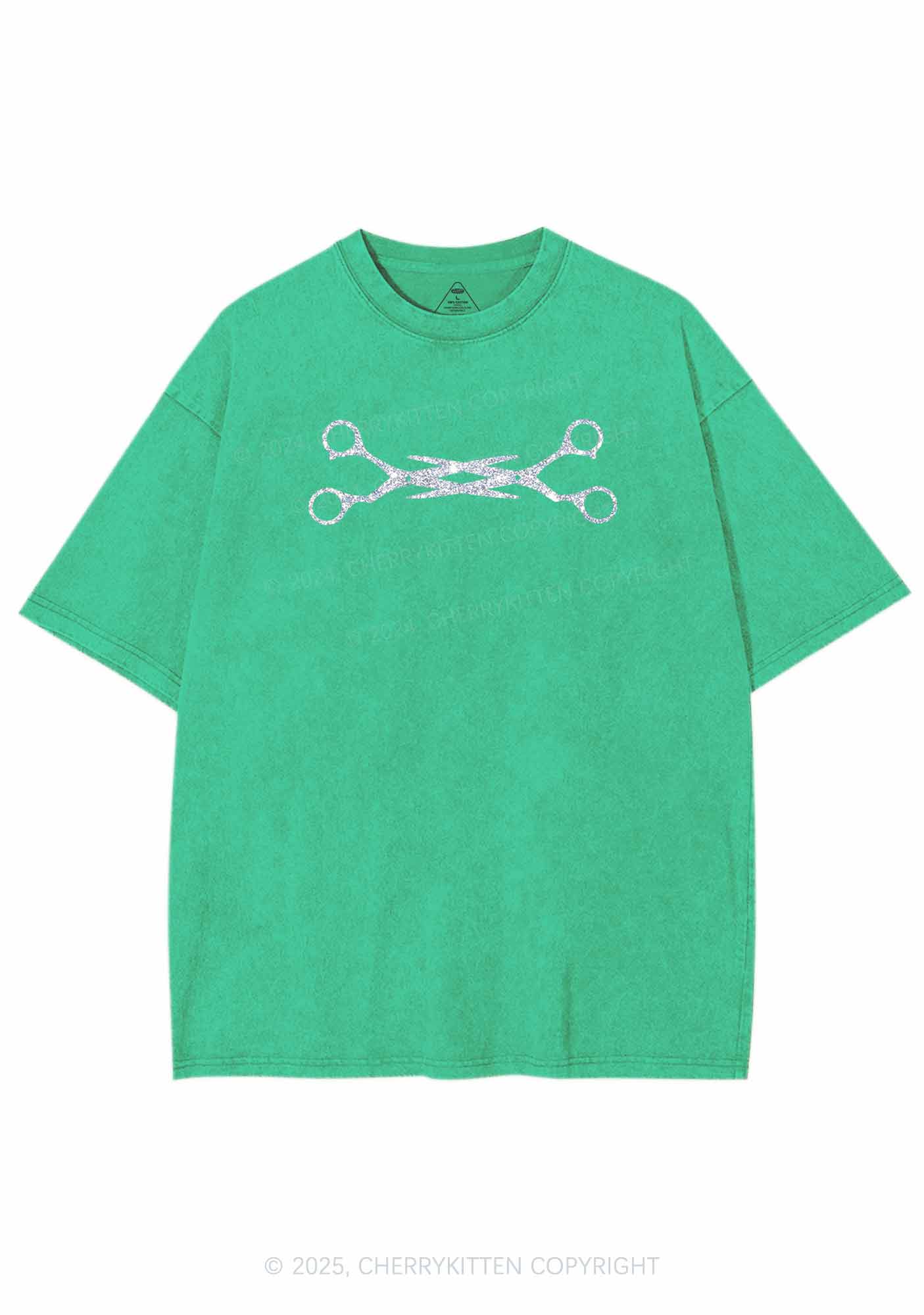 Glitter Pink Scissor Pride Y2K Shirts Washed Tee Cherrykitten - Image 9