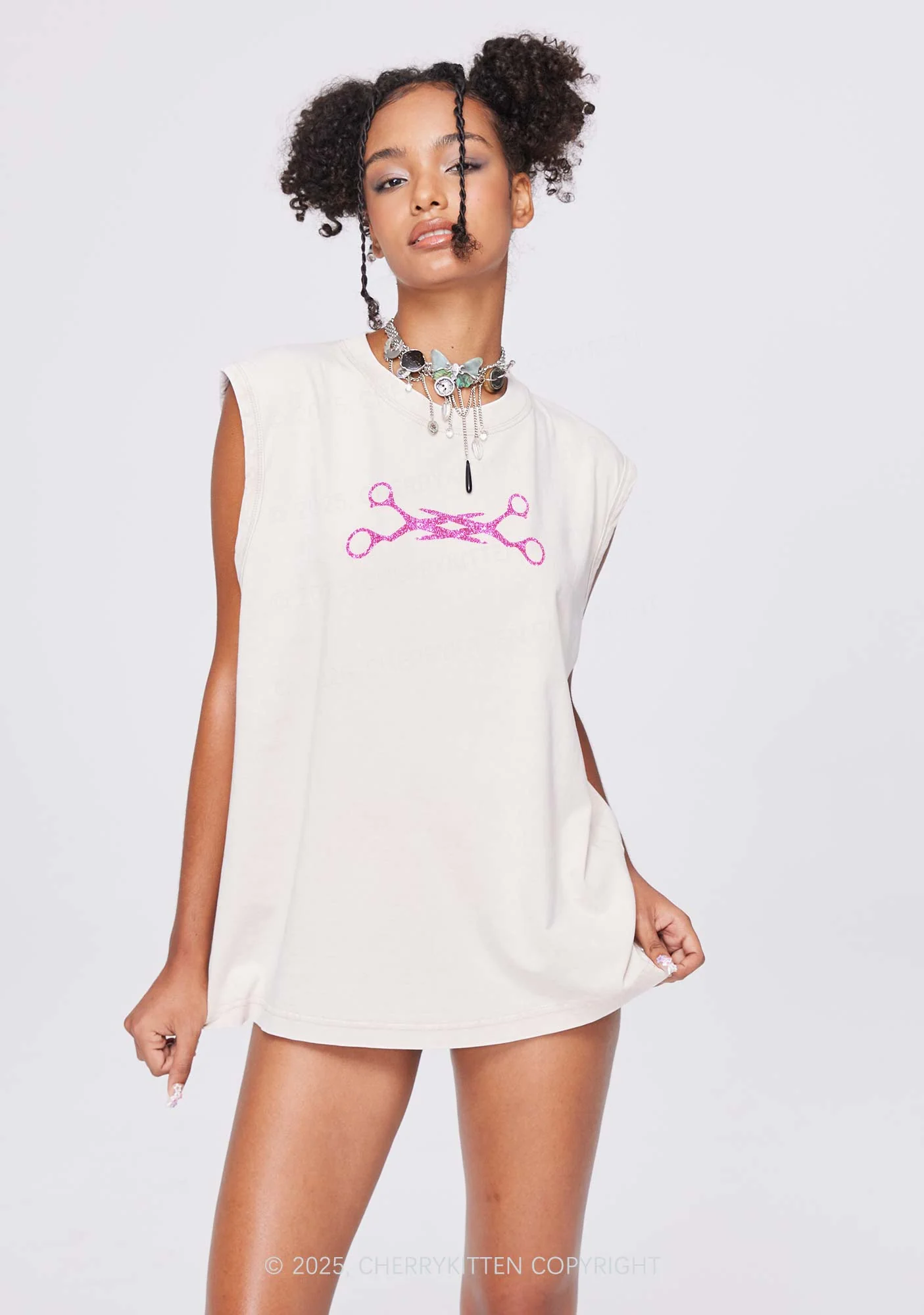 Glitter Pink Scissor Pride Y2K Washed Muscle Tank Cherrykitten - Image 3