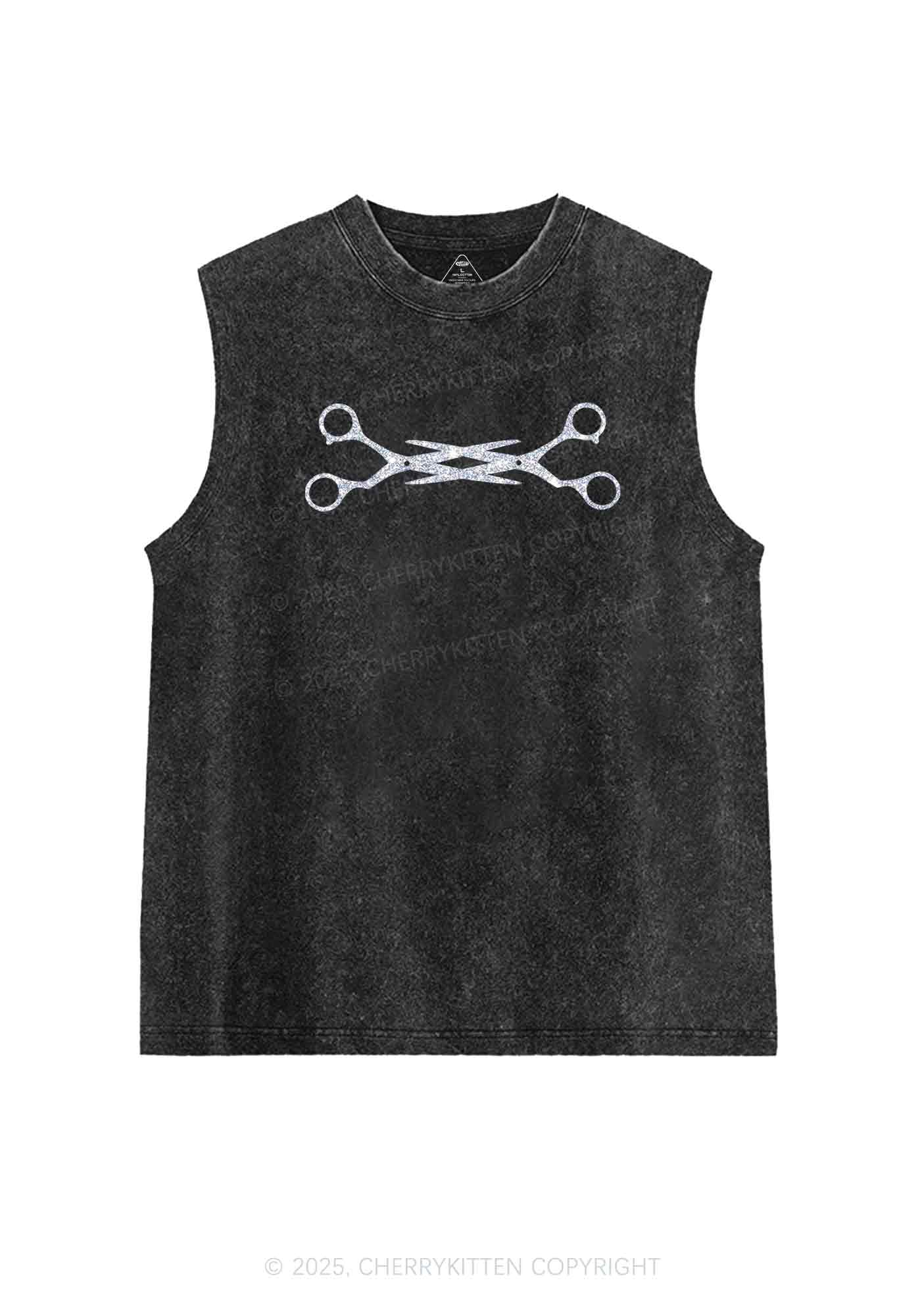 Glitter Pink Scissor Pride Y2K Washed Muscle Tank Cherrykitten - Image 4
