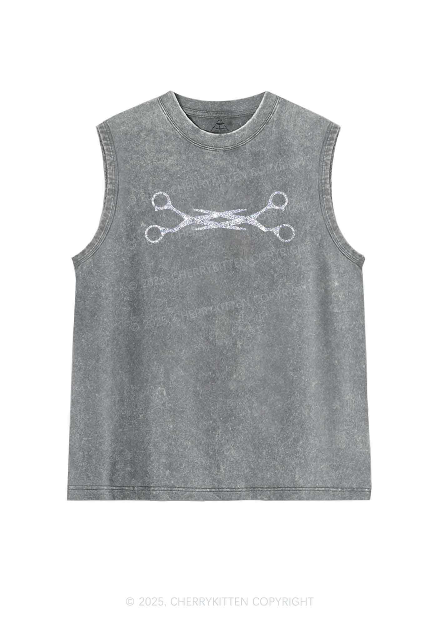Glitter Pink Scissor Pride Y2K Washed Muscle Tank Cherrykitten - Image 6