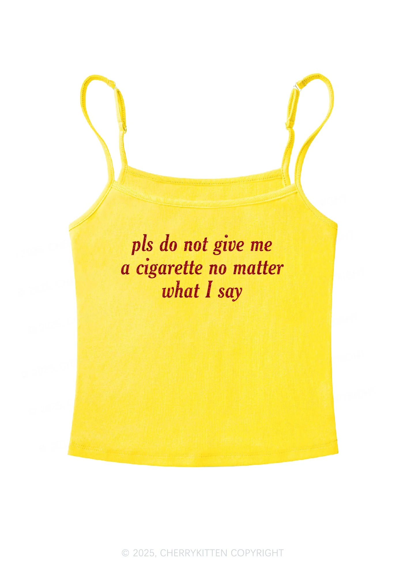 Glitter Pls Dont Give Me Cigarette Y2K Spaghetti Strap Cami Cherrykitten - Image 8