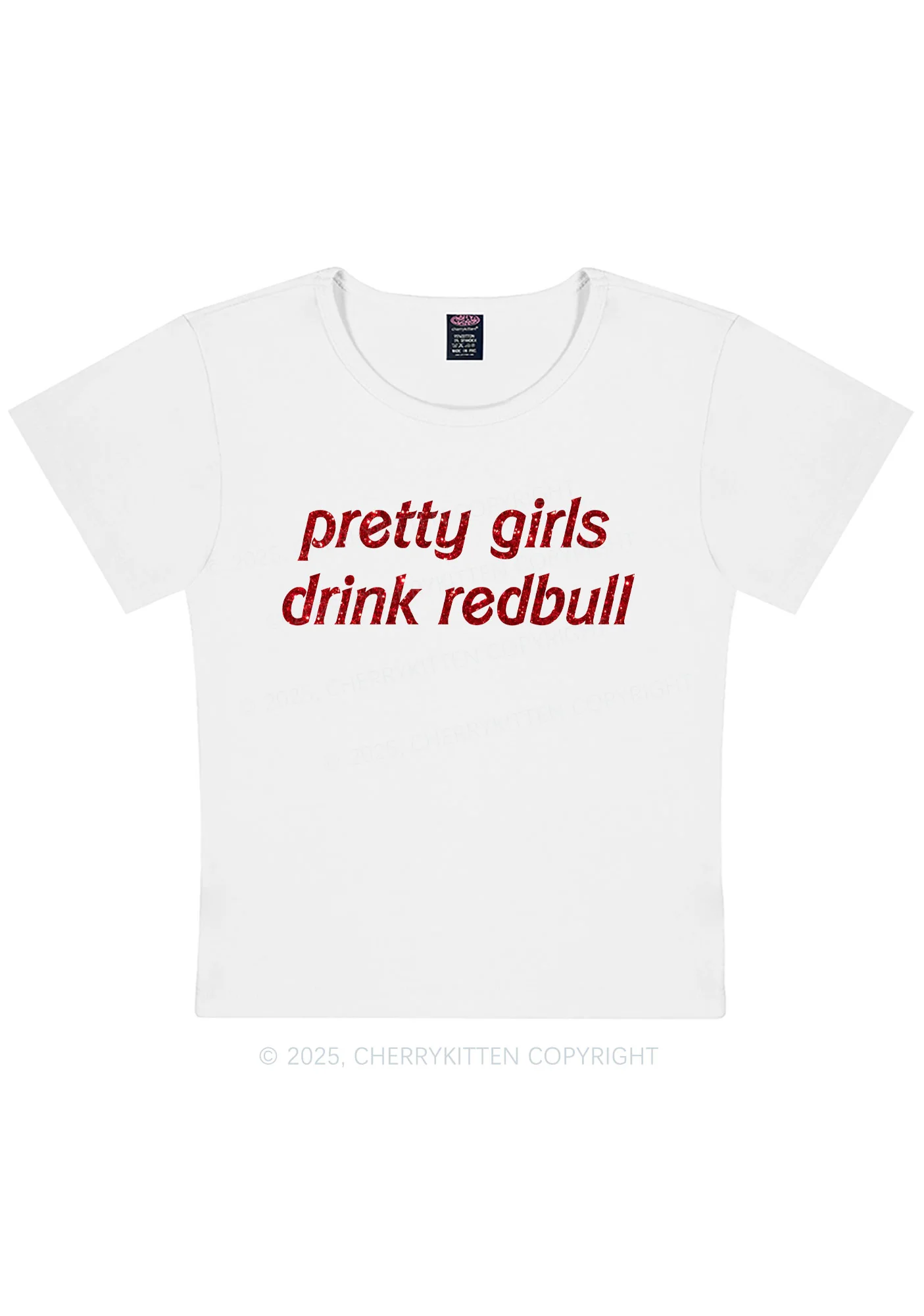 Glitter Pretty Girls Drink Red Y2K Baby Tee Cherrykitten - Image 5