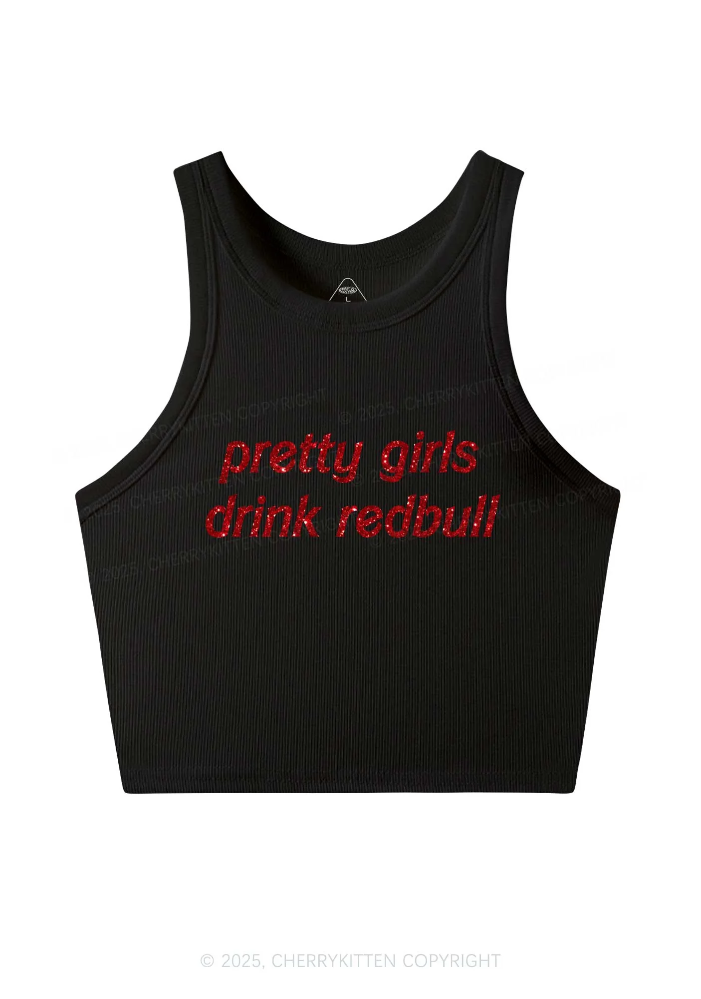 Glitter Pretty Girls Drink Red Y2K Crop Tank Top Cherrykitten - Image 4