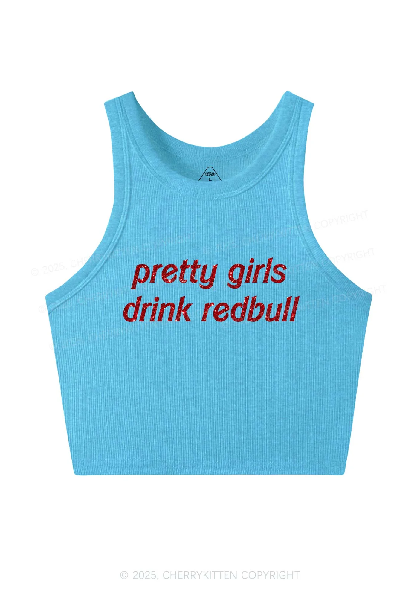 Glitter Pretty Girls Drink Red Y2K Crop Tank Top Cherrykitten - Image 6