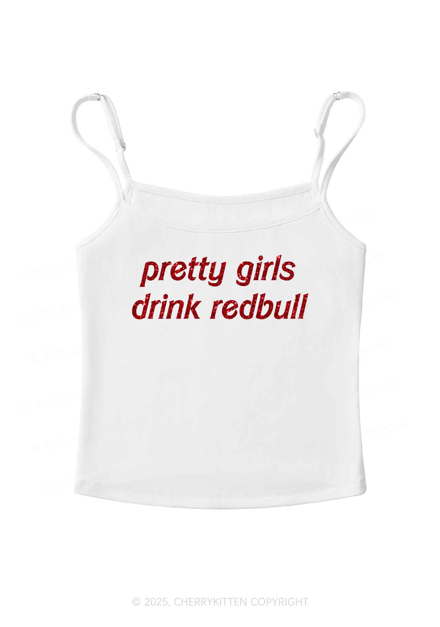 Glitter Pretty Girls Drink Red Y2K Spaghetti Strap Cami Cherrykitten - Image 5