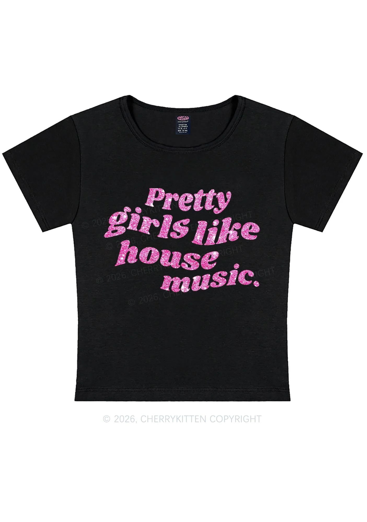 Glitter Pretty Girls Like House Music Y2K Baby Tee Cherrykitten - Image 4