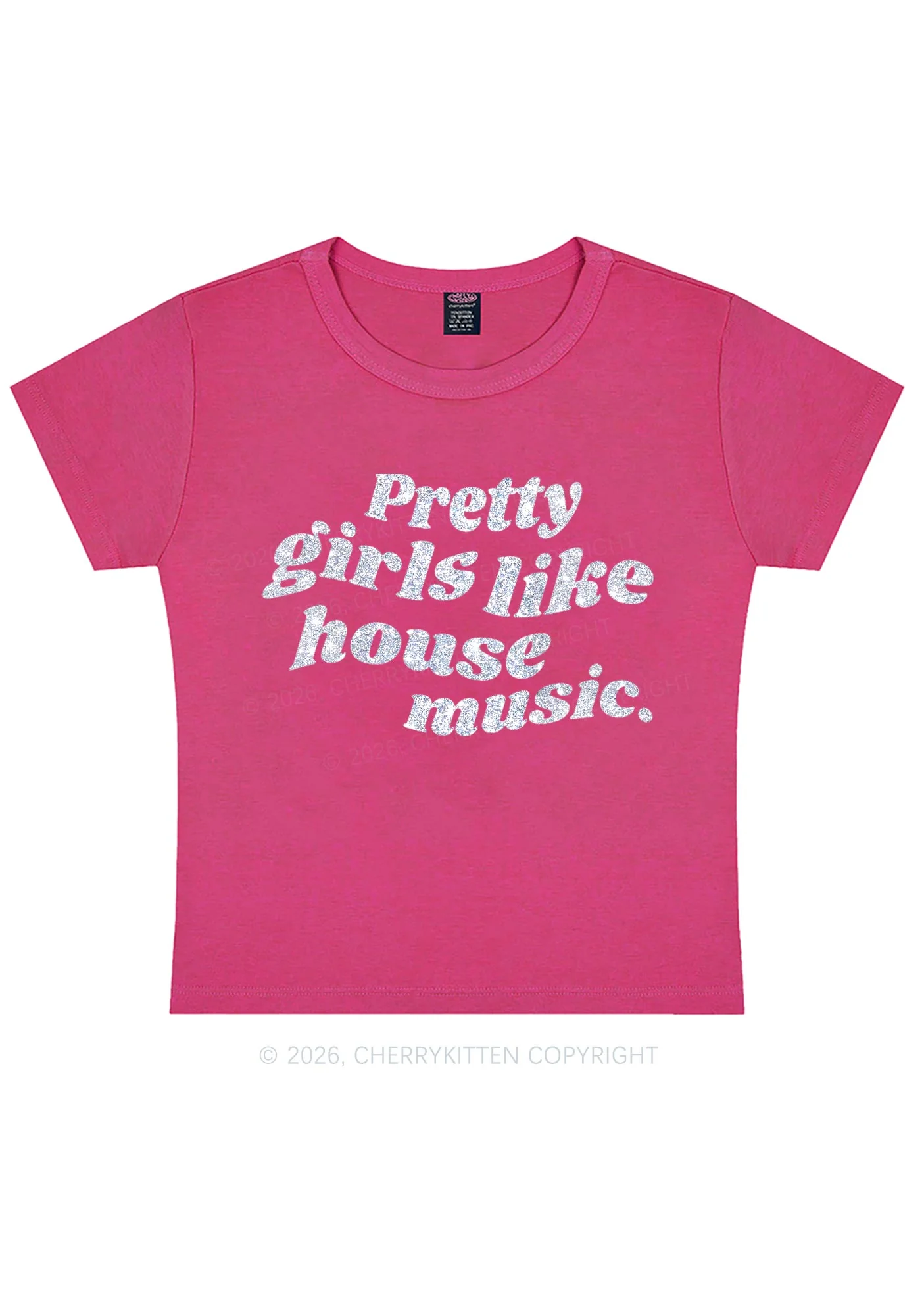 Glitter Pretty Girls Like House Music Y2K Baby Tee Cherrykitten - Image 7