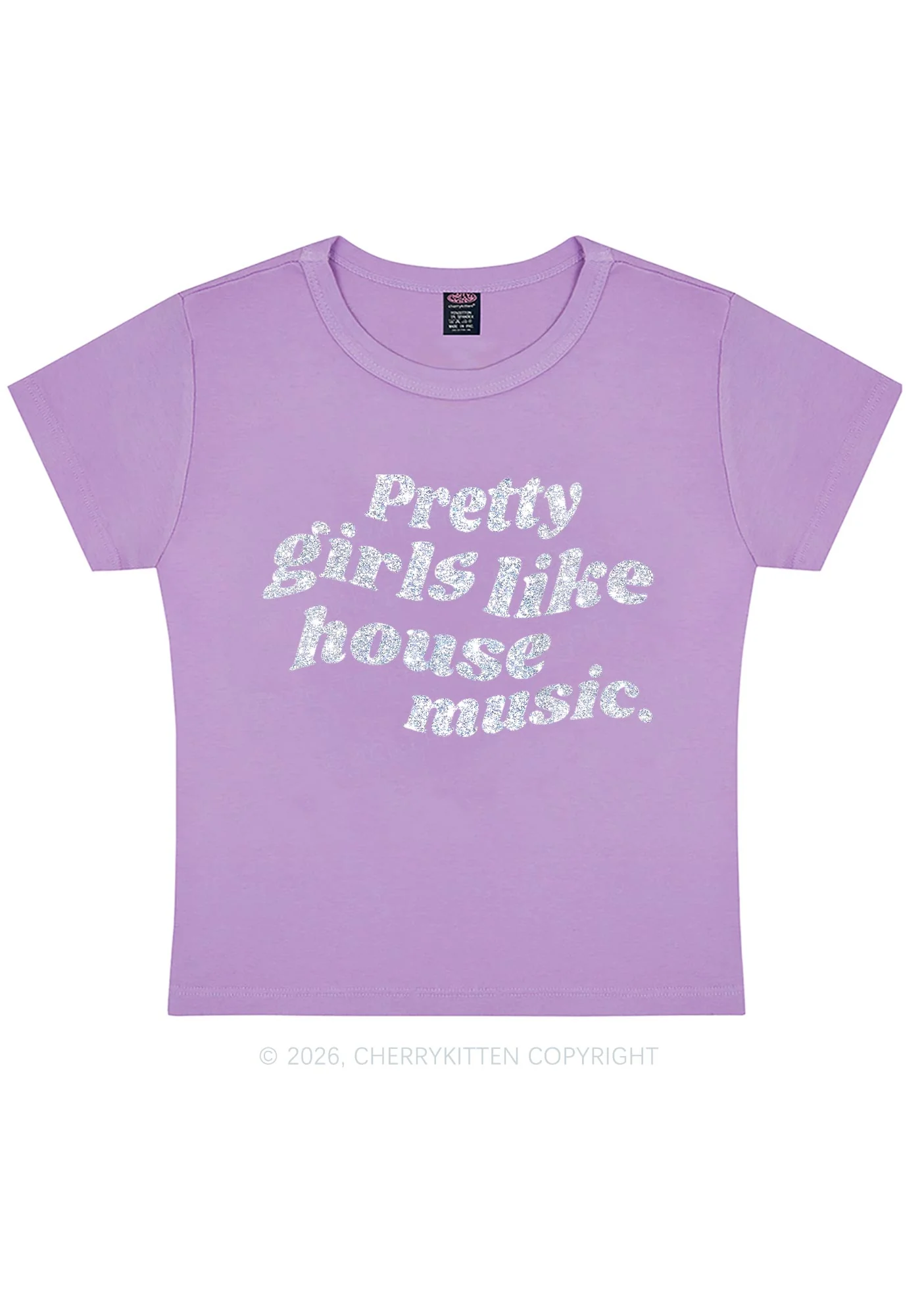 Glitter Pretty Girls Like House Music Y2K Baby Tee Cherrykitten - Image 8