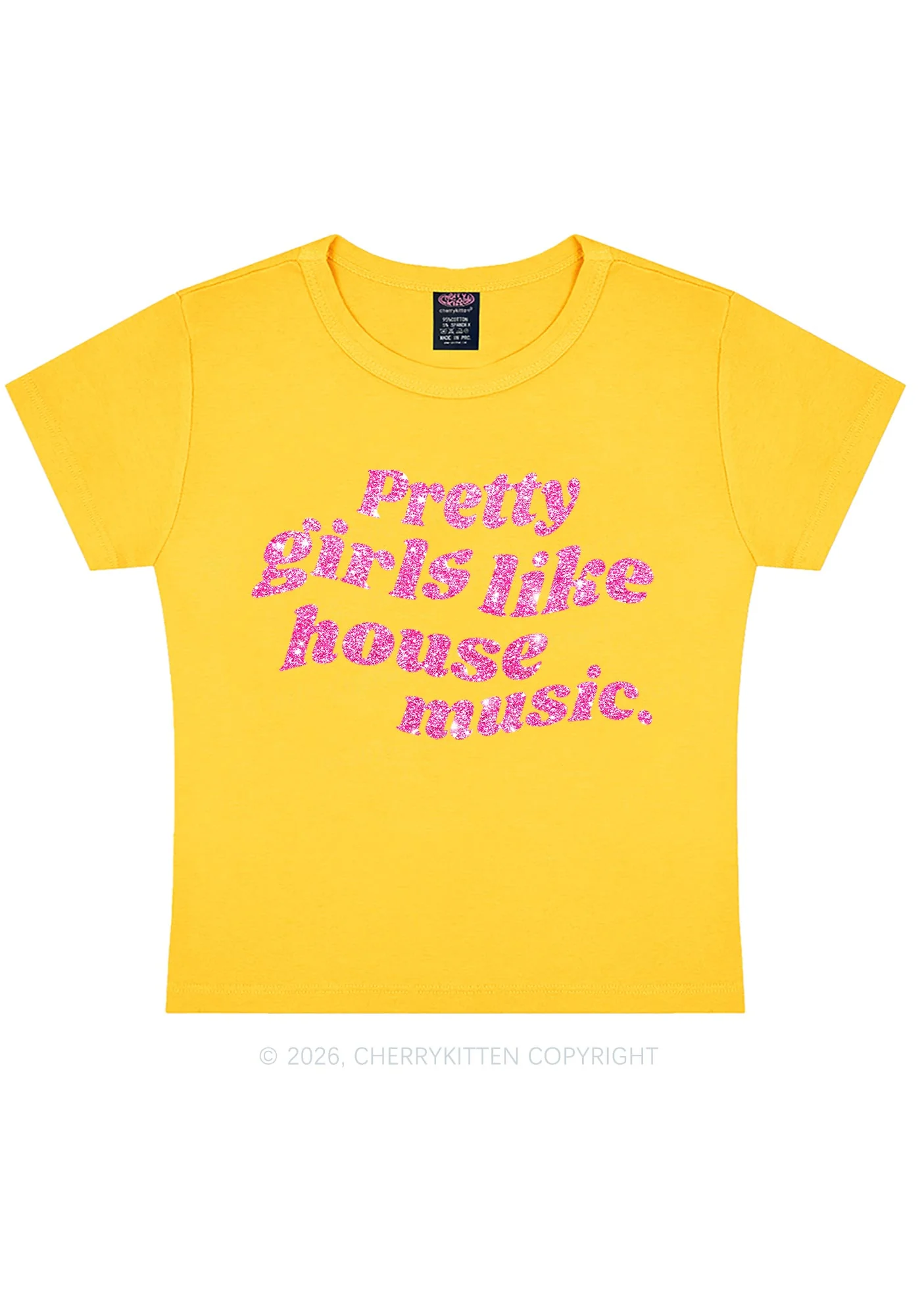 Glitter Pretty Girls Like House Music Y2K Baby Tee Cherrykitten - Image 9