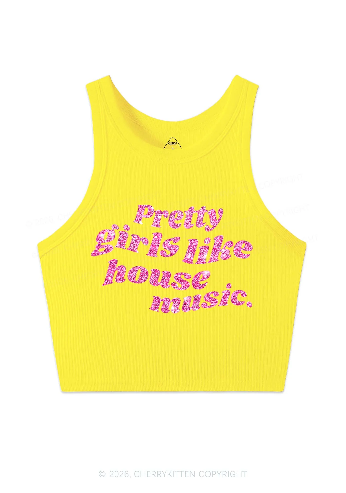 Glitter Pretty Girls Like House Music Y2K Crop Tank Top Cherrykitten - Image 10