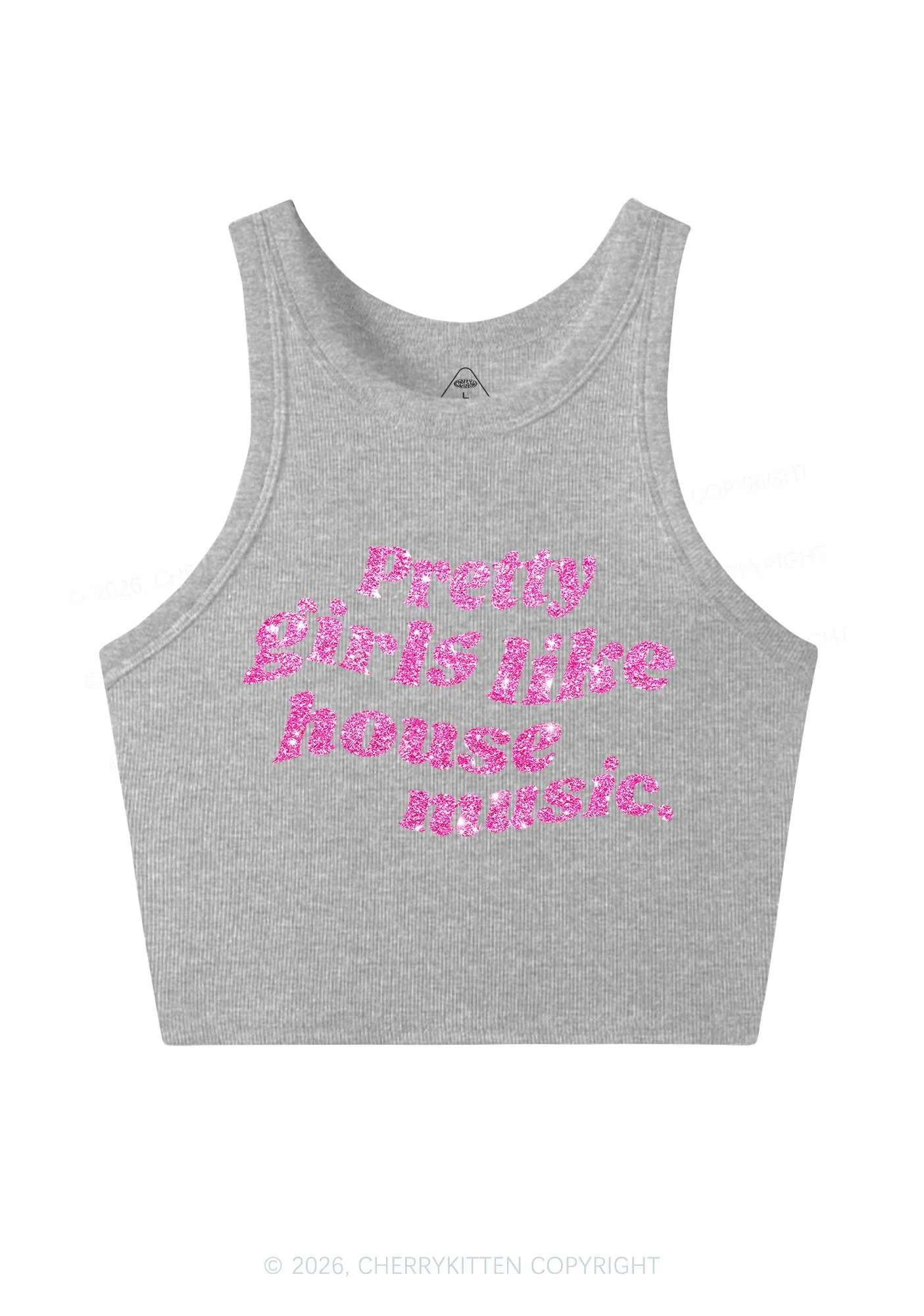 Glitter Pretty Girls Like House Music Y2K Crop Tank Top Cherrykitten - Image 11