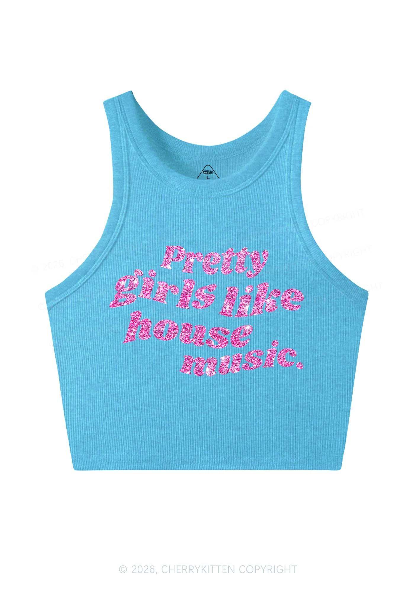 Glitter Pretty Girls Like House Music Y2K Crop Tank Top Cherrykitten - Image 13