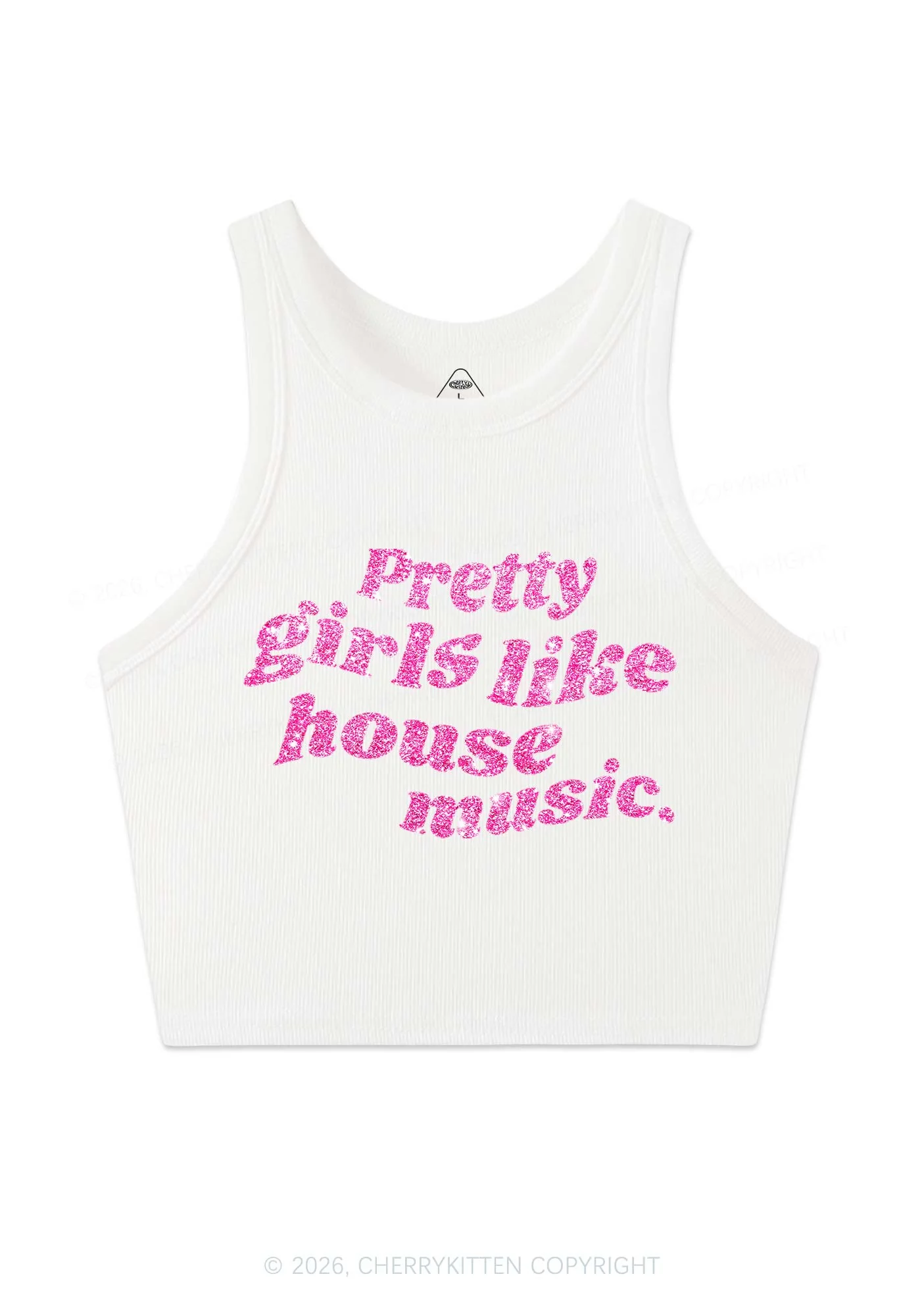 Glitter Pretty Girls Like House Music Y2K Crop Tank Top Cherrykitten - Image 4