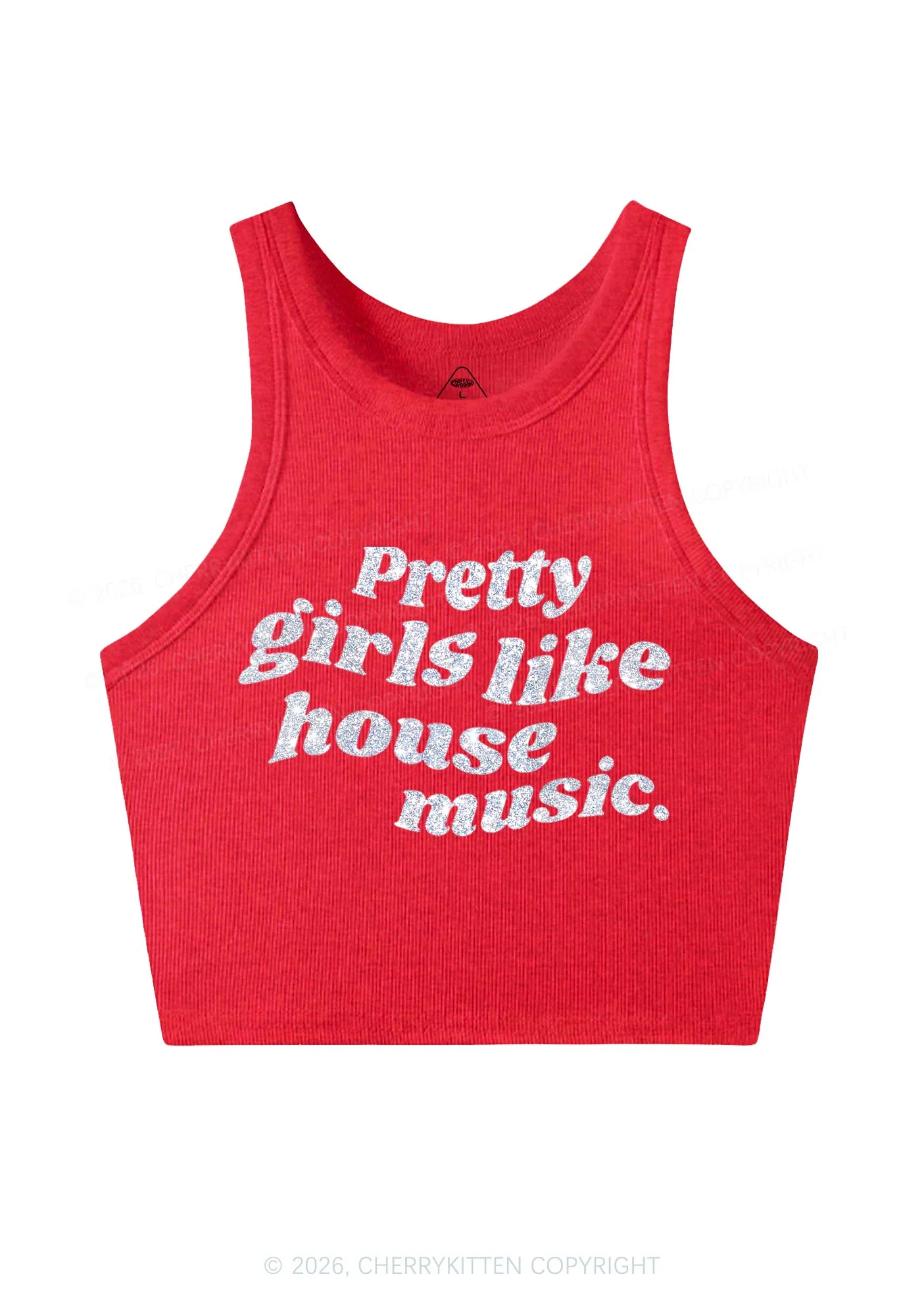 Glitter Pretty Girls Like House Music Y2K Crop Tank Top Cherrykitten - Image 5