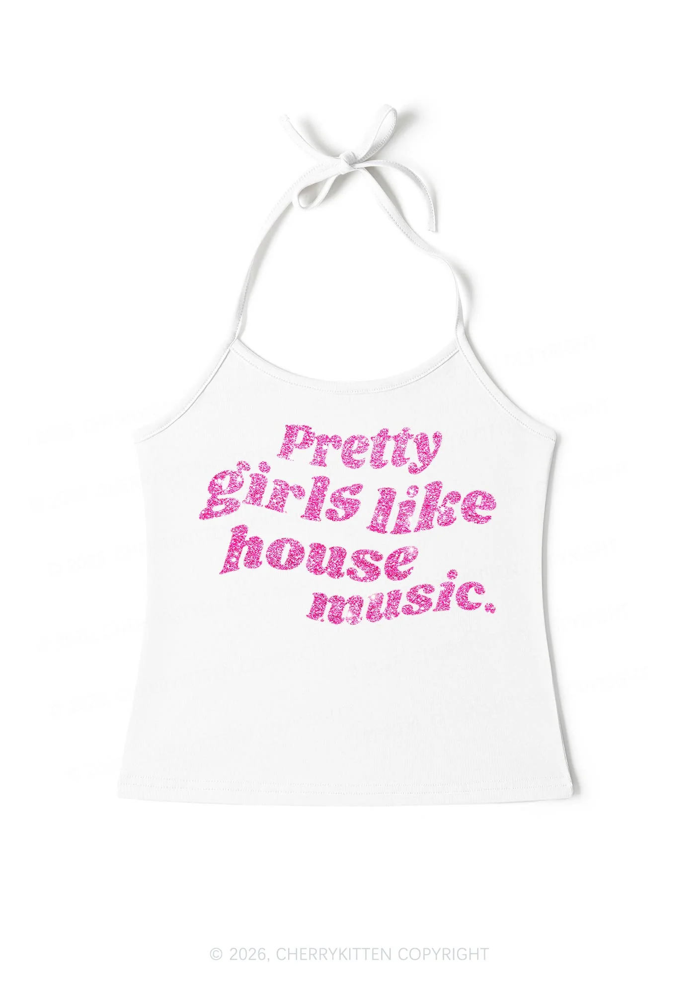 Glitter Pretty Girls Like House Music Y2K Halter Neck Cami Cherrykitten - Image 4