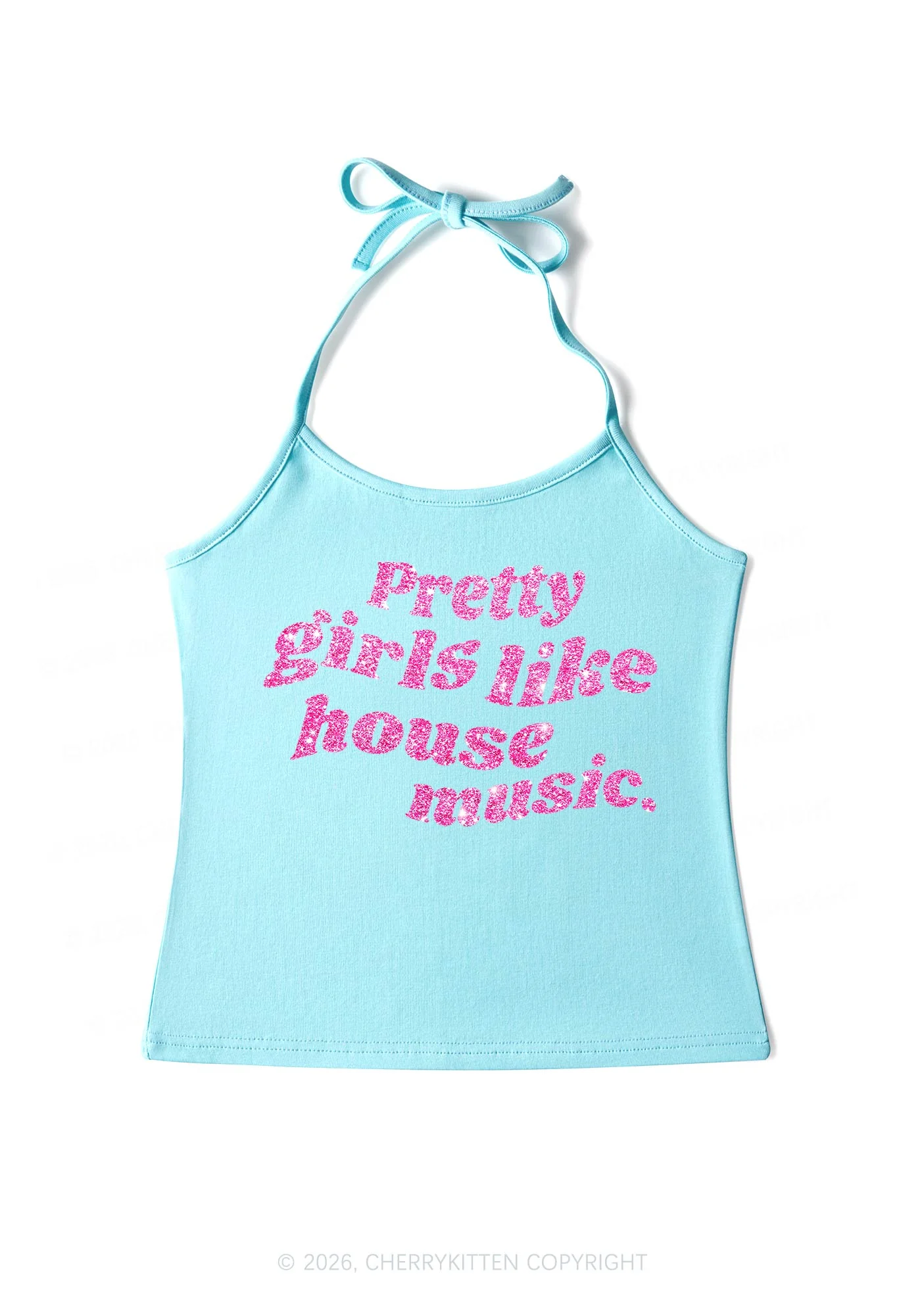 Glitter Pretty Girls Like House Music Y2K Halter Neck Cami Cherrykitten - Image 5