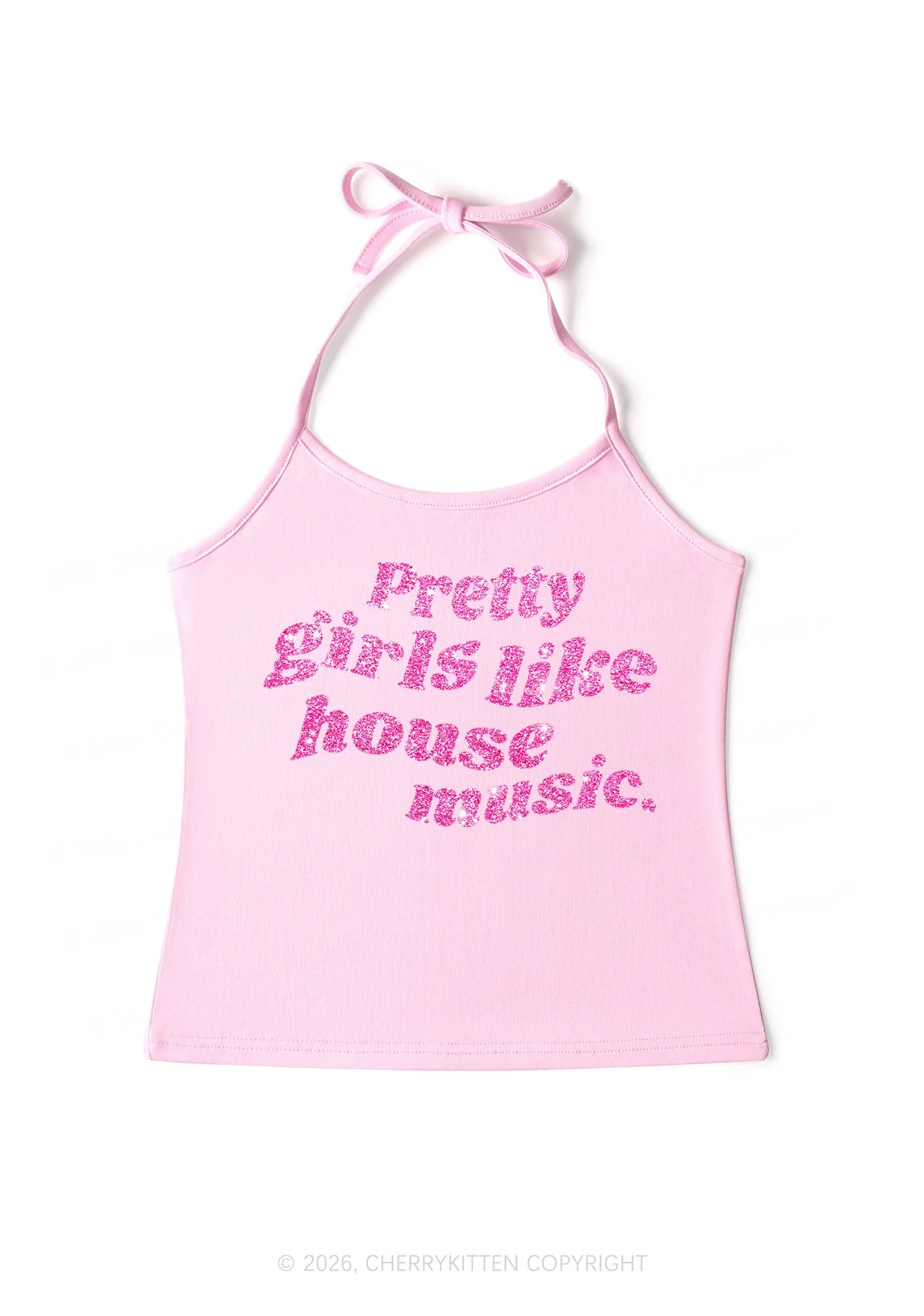 Glitter Pretty Girls Like House Music Y2K Halter Neck Cami Cherrykitten - Image 6
