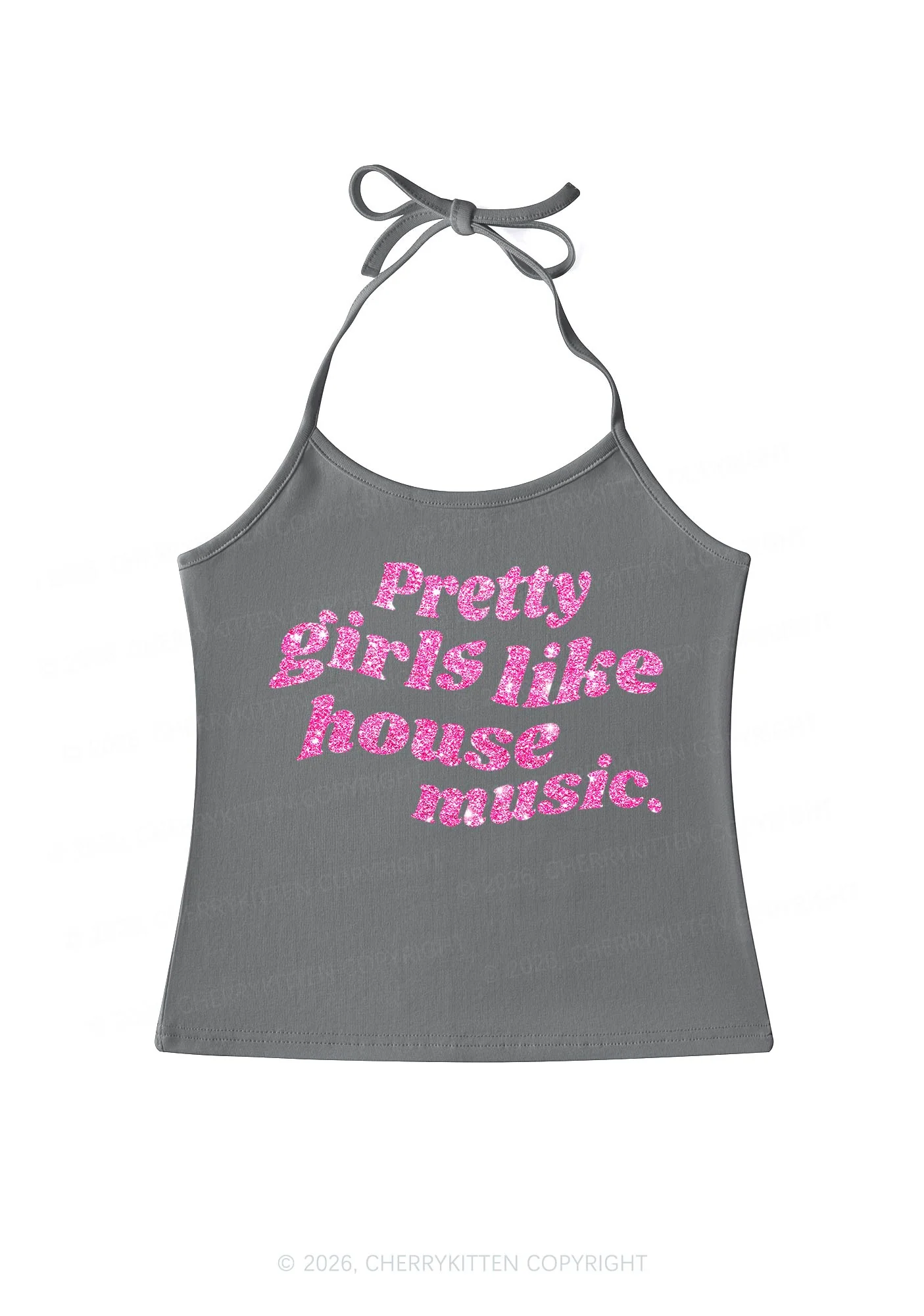 Glitter Pretty Girls Like House Music Y2K Halter Neck Cami Cherrykitten - Image 8