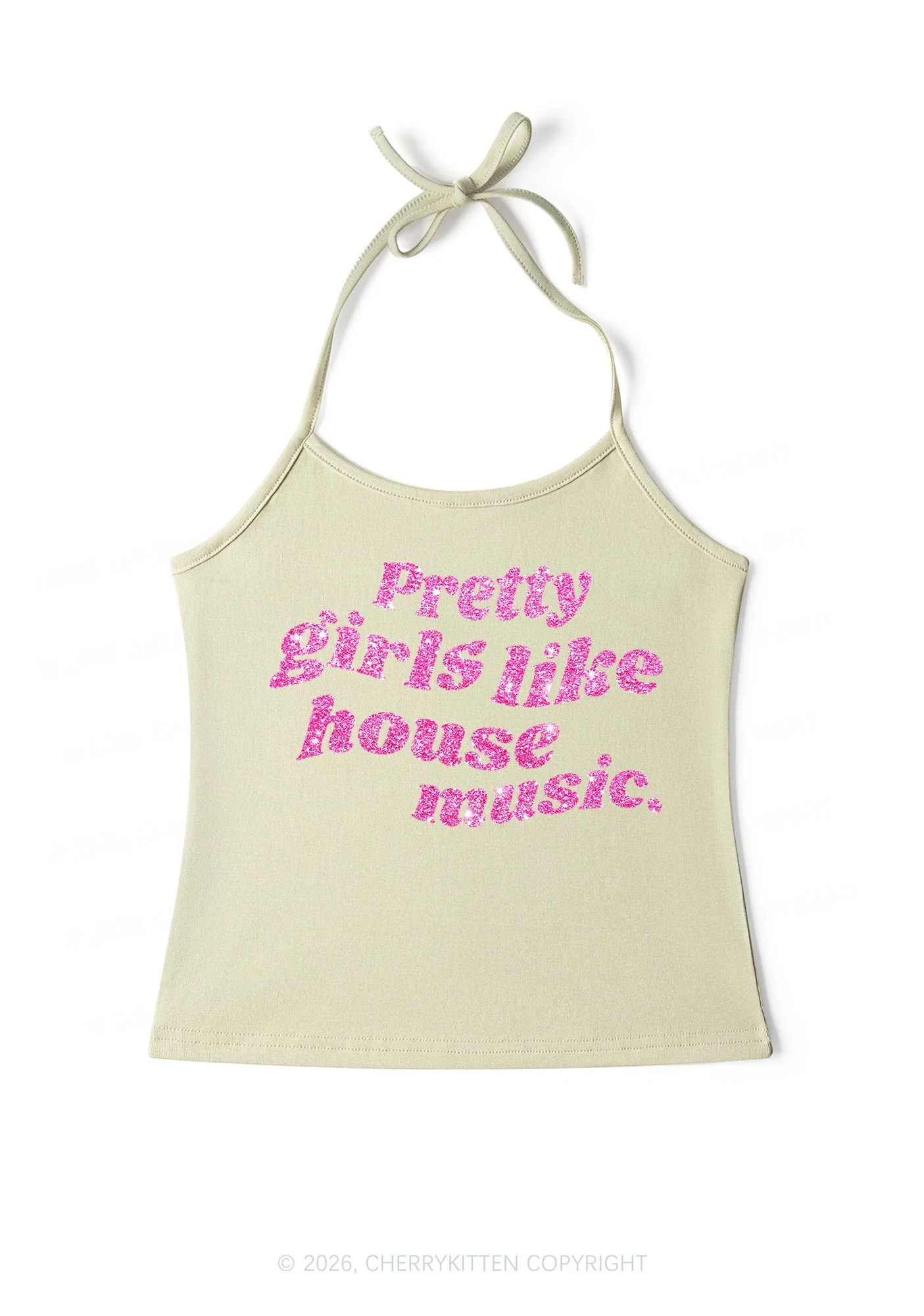 Glitter Pretty Girls Like House Music Y2K Halter Neck Cami Cherrykitten - Image 9