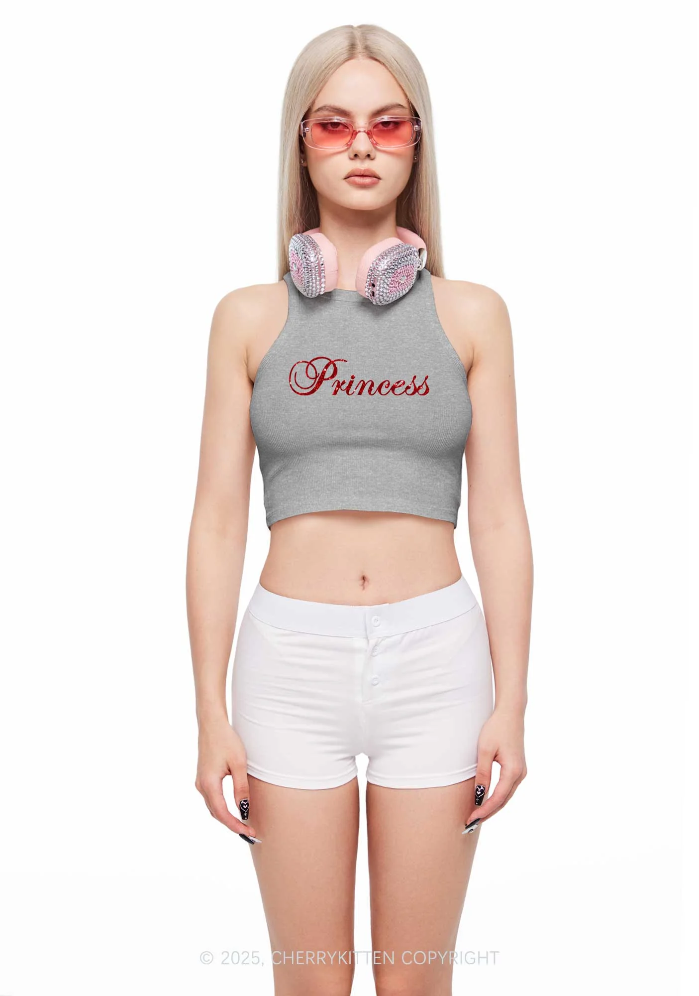 Glitter Princess Y2K Crop Tank Top Cherrykitten - Image 3