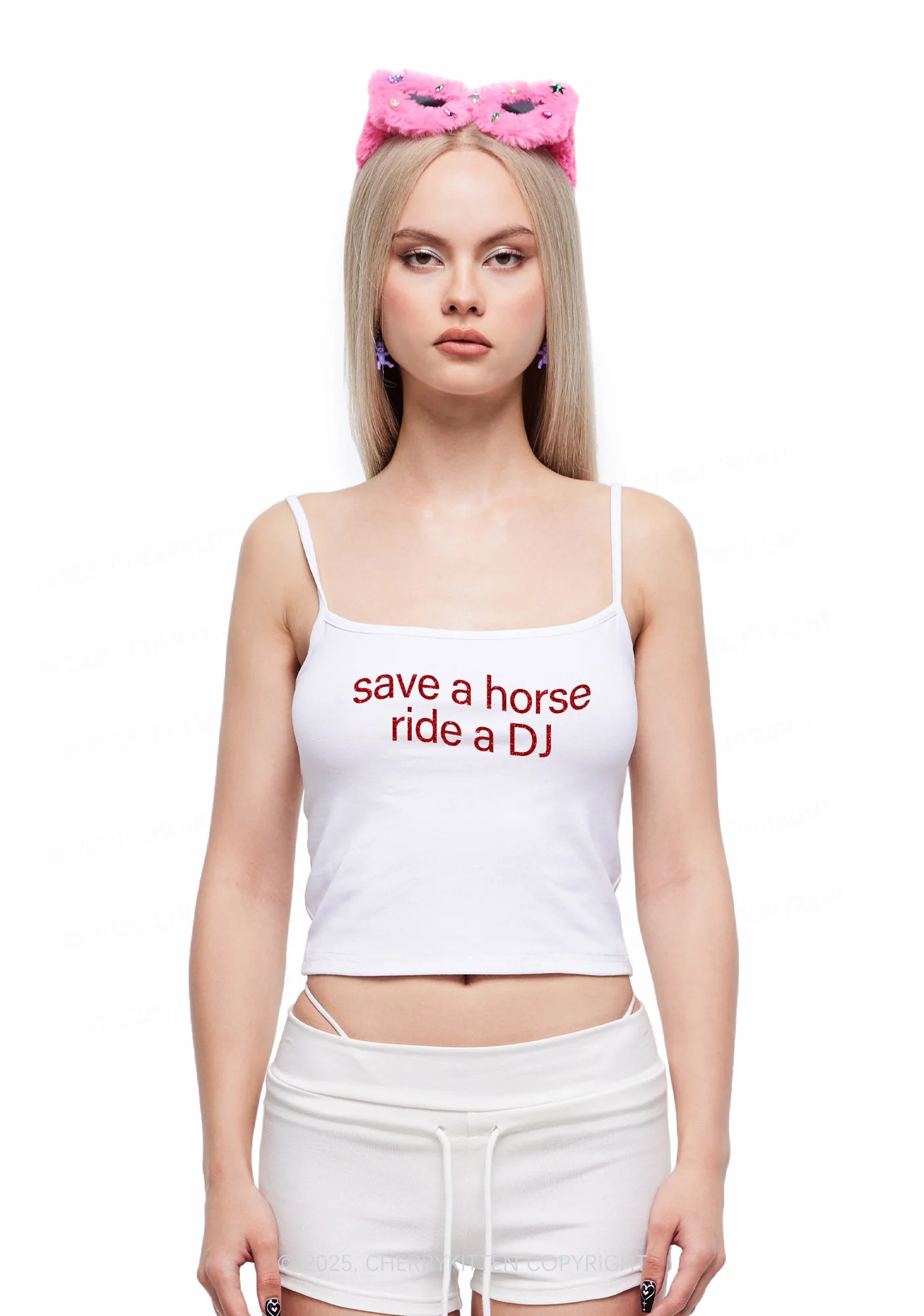 Glitter Ride A DJ Y2K Spaghetti Strap Cami Cherrykitten - Image 3
