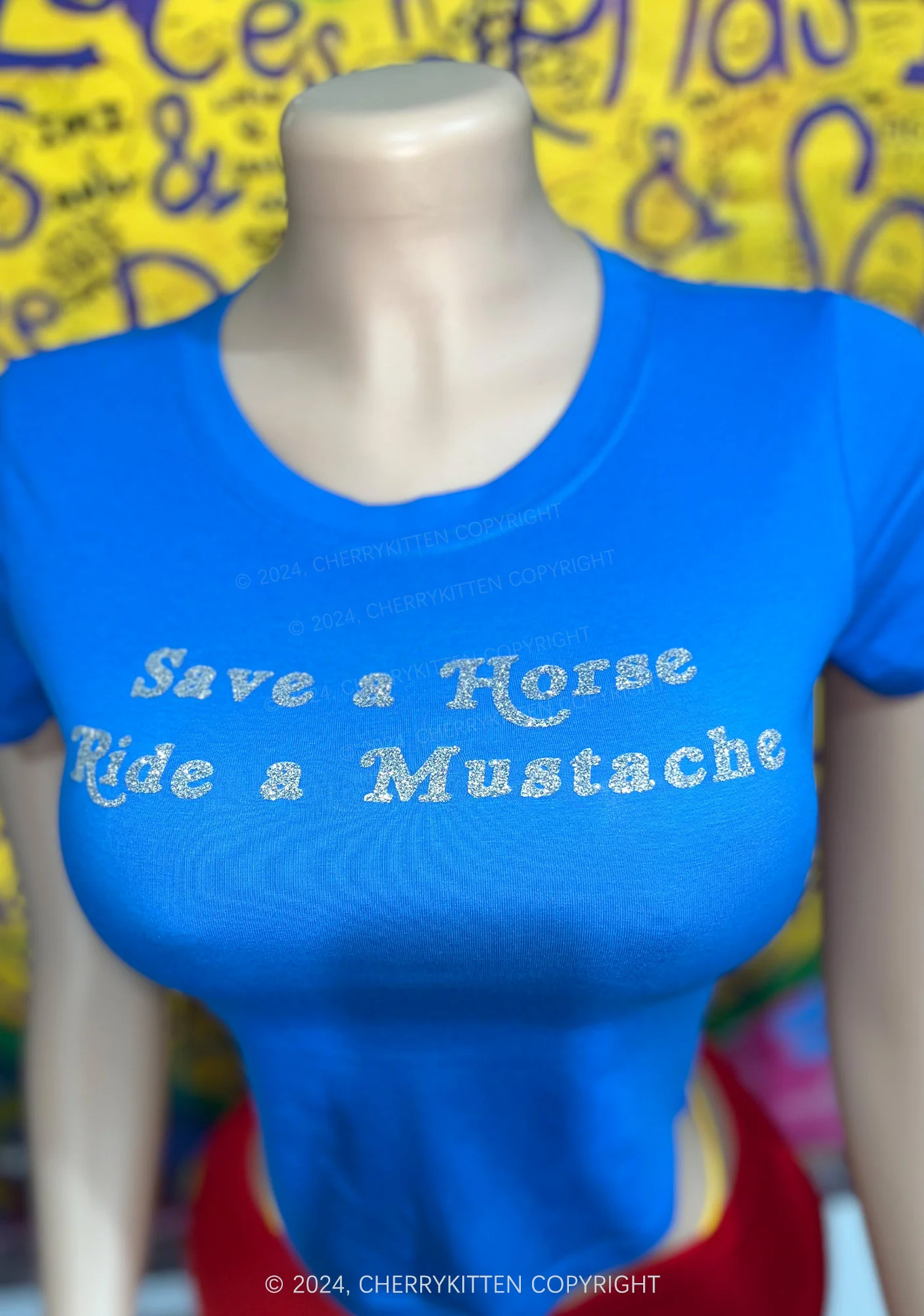 Glitter Ride A Mustache Y2K Baby Tee Cherrykitten - Image 3