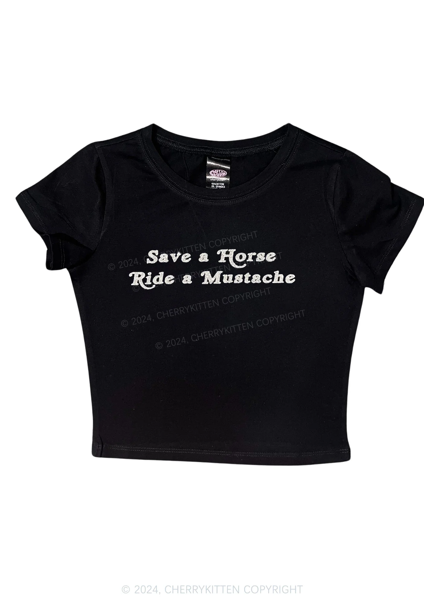 Glitter Ride A Mustache Y2K Baby Tee Cherrykitten - Image 4