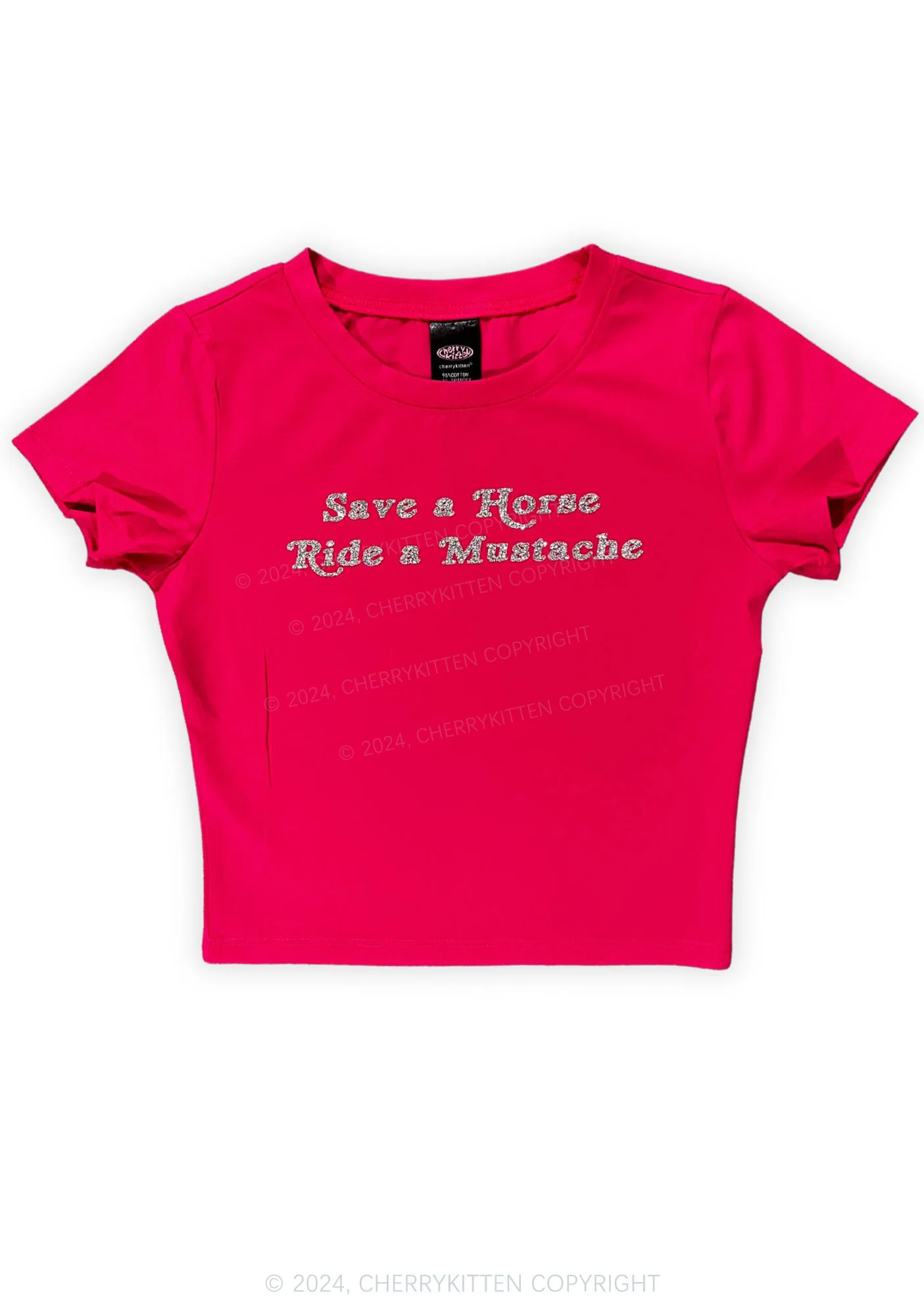 Glitter Ride A Mustache Y2K Baby Tee Cherrykitten - Image 5