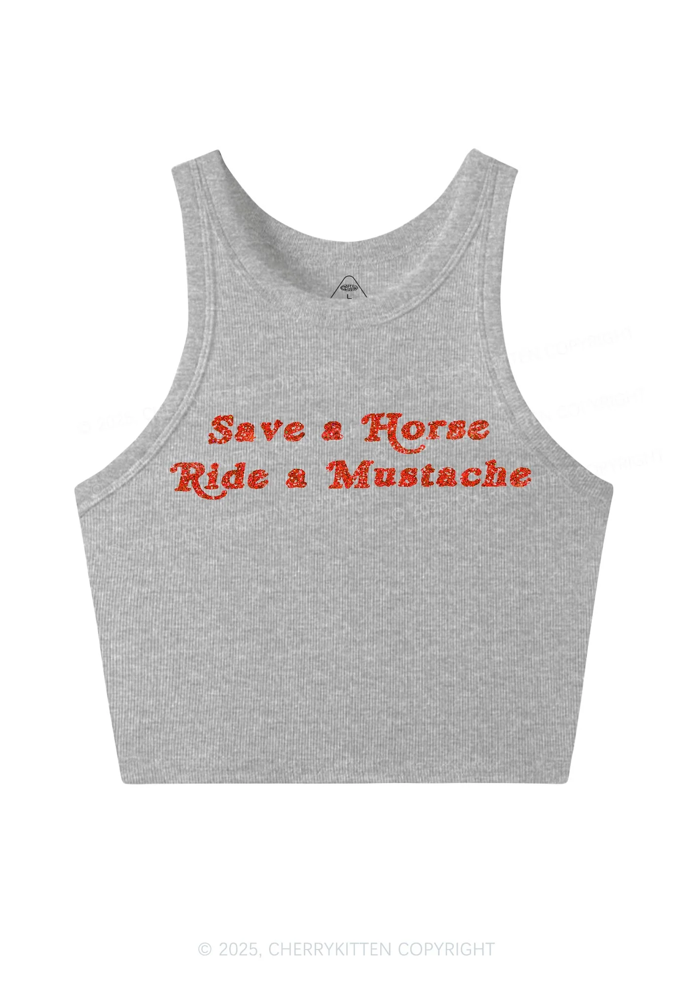 Glitter Ride A Mustache Y2K Crop Tank Top Cherrykitten - Image 4