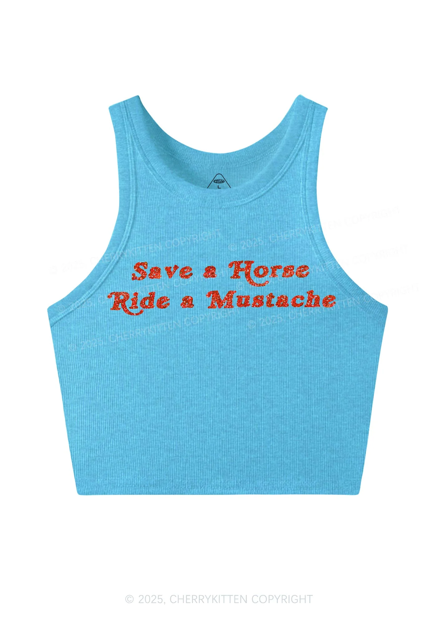 Glitter Ride A Mustache Y2K Crop Tank Top Cherrykitten - Image 5