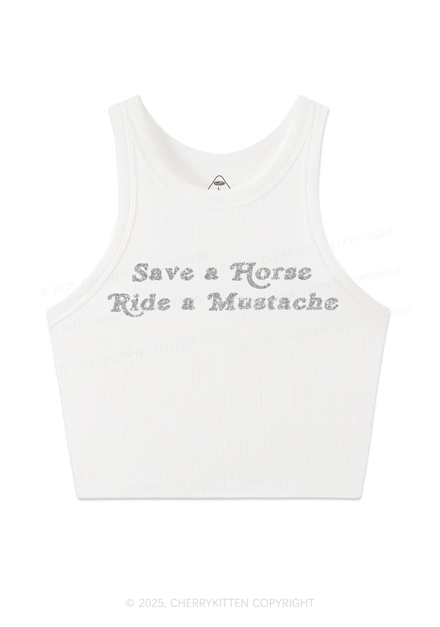 Glitter Ride A Mustache Y2K Crop Tank Top Cherrykitten - Image 6