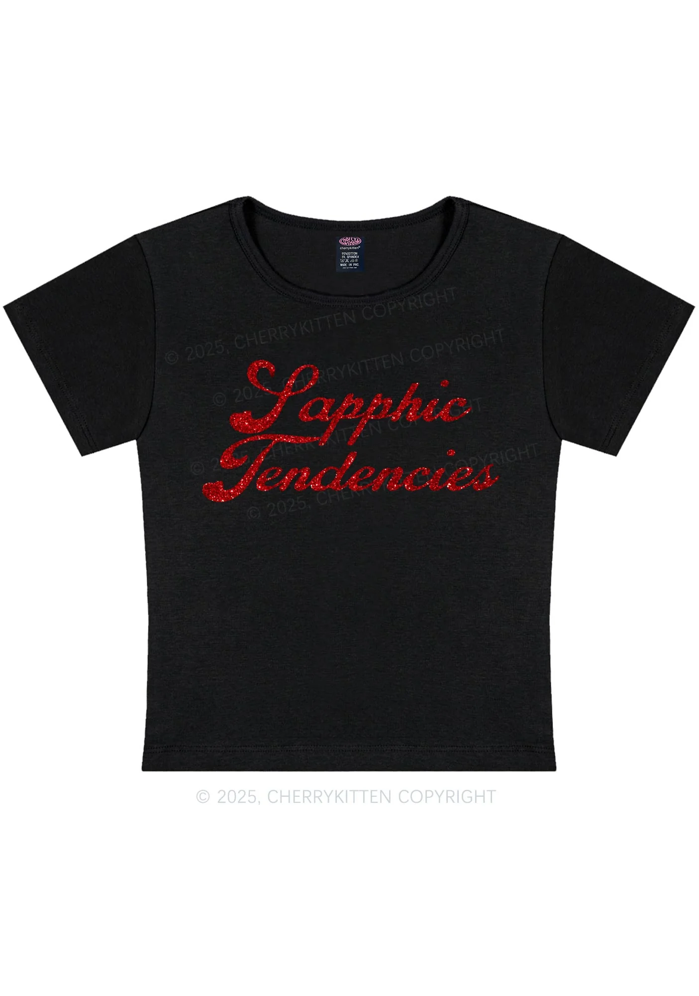 Glitter Sapphic Tendencies Pride Y2K Baby Tee Cherrykitten - Image 4