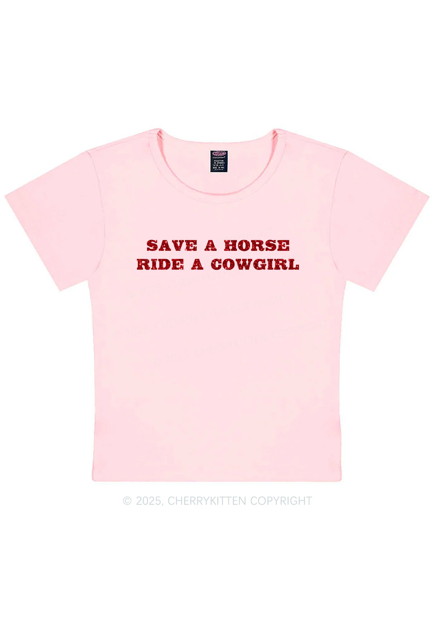 Glitter Save A Horse Ride A Cowgirl Y2K Baby Tee Cherrykitten - Image 12
