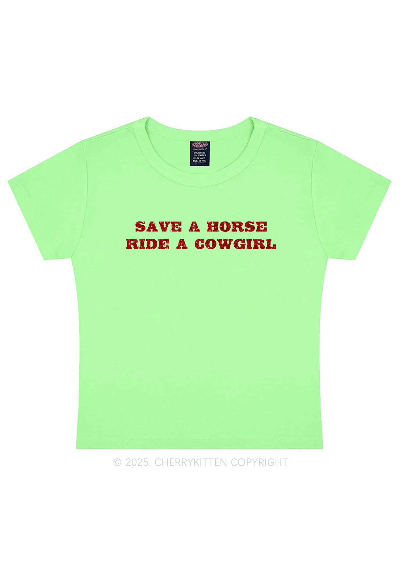 Glitter Save A Horse Ride A Cowgirl Y2K Baby Tee Cherrykitten - Image 13