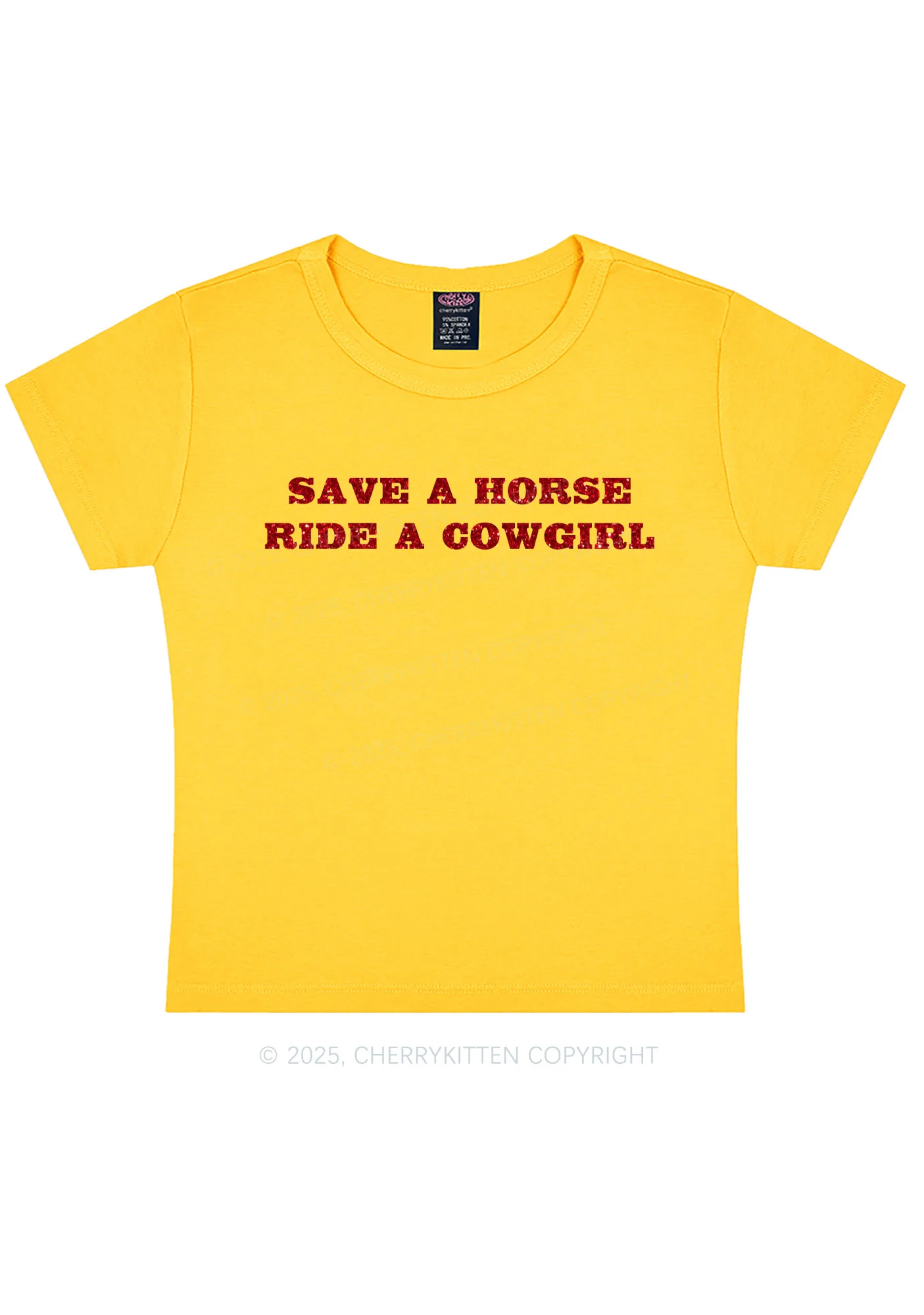 Glitter Save A Horse Ride A Cowgirl Y2K Baby Tee Cherrykitten - Image 8
