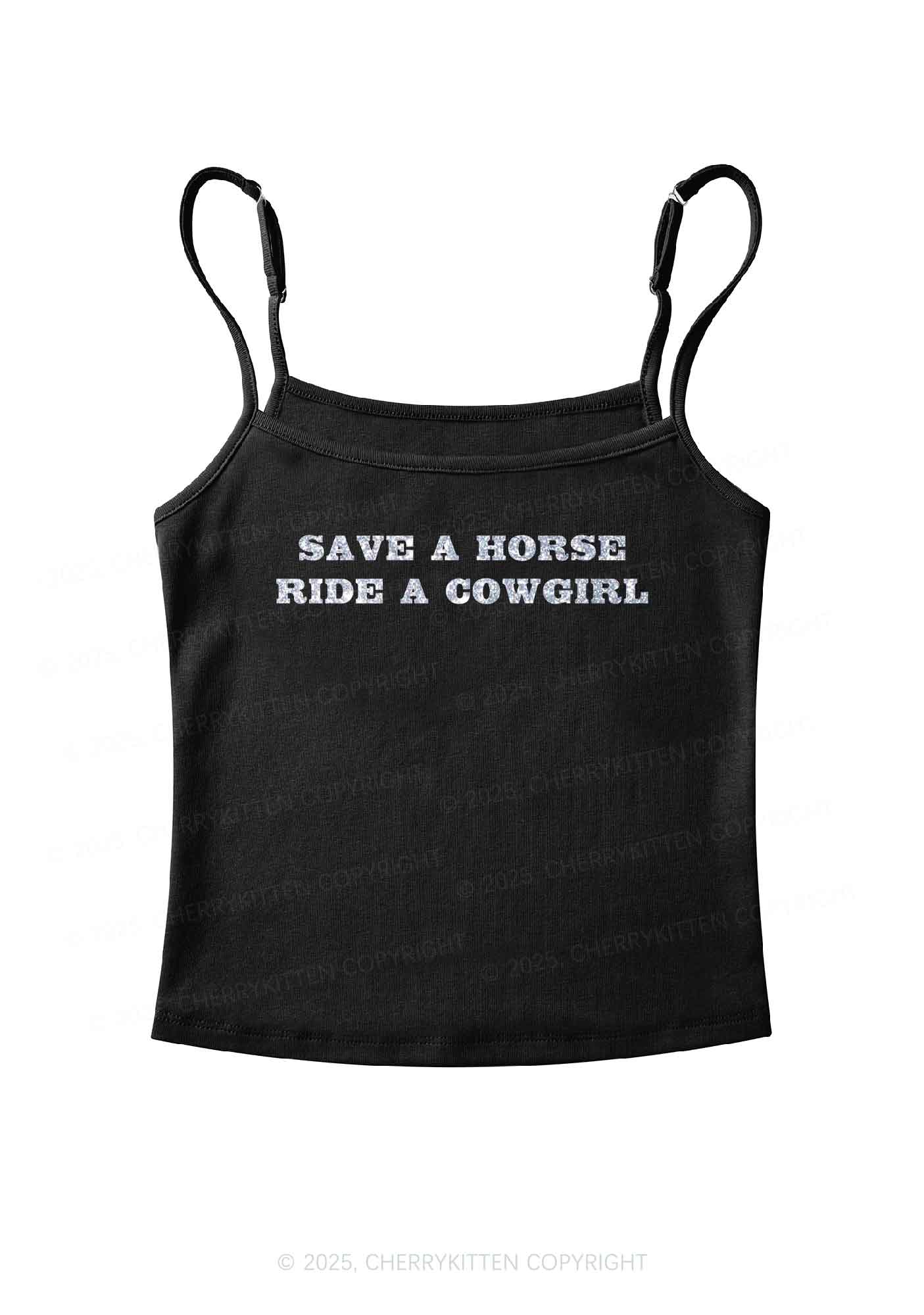 Glitter Save A Horse Ride A Cowgirl Y2K Spaghetti Strap Cami Cherrykitten - Image 4