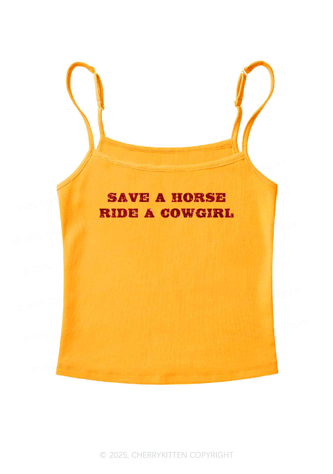 Glitter Save A Horse Ride A Cowgirl Y2K Spaghetti Strap Cami Cherrykitten - Image 7