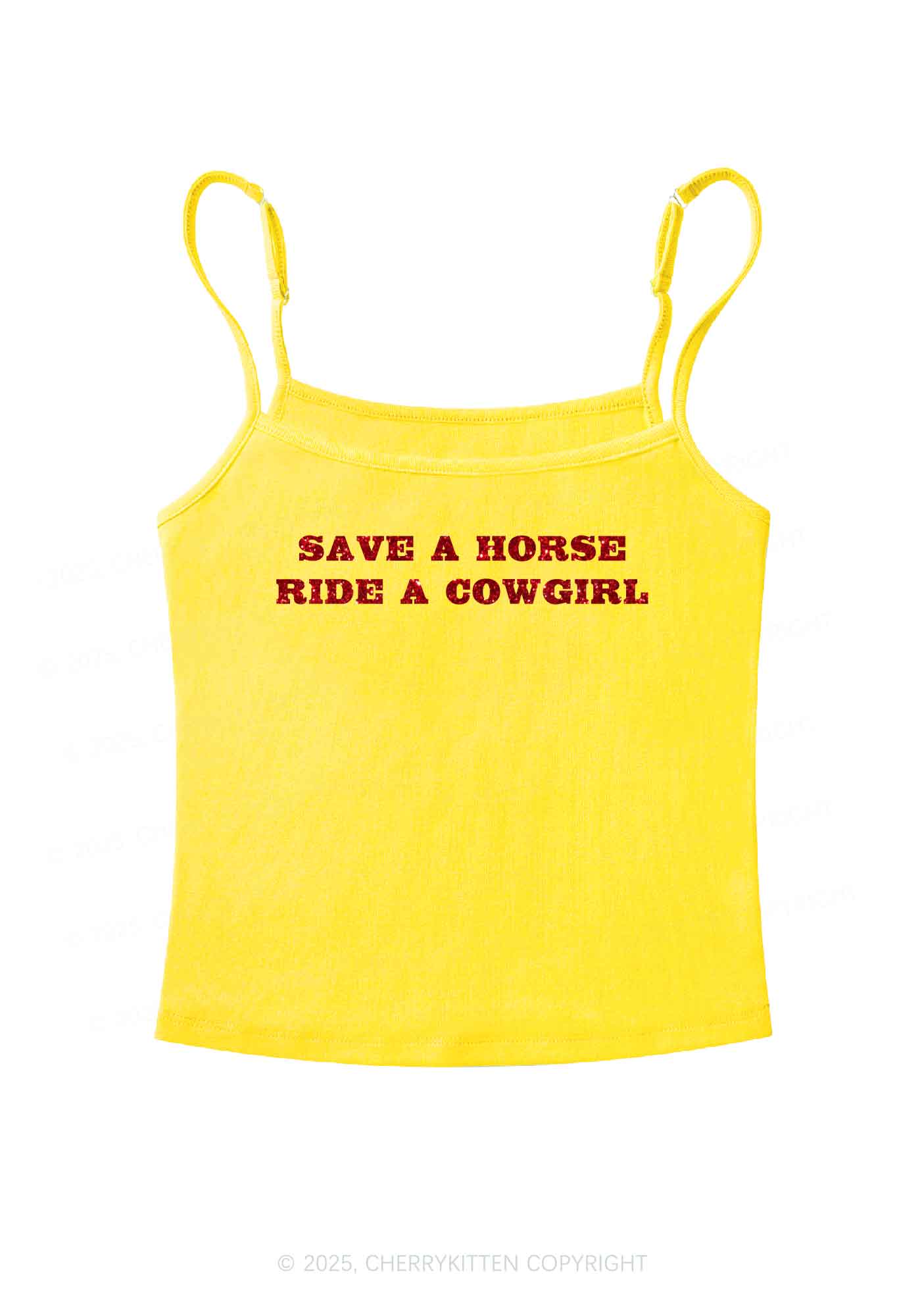 Glitter Save A Horse Ride A Cowgirl Y2K Spaghetti Strap Cami Cherrykitten - Image 8