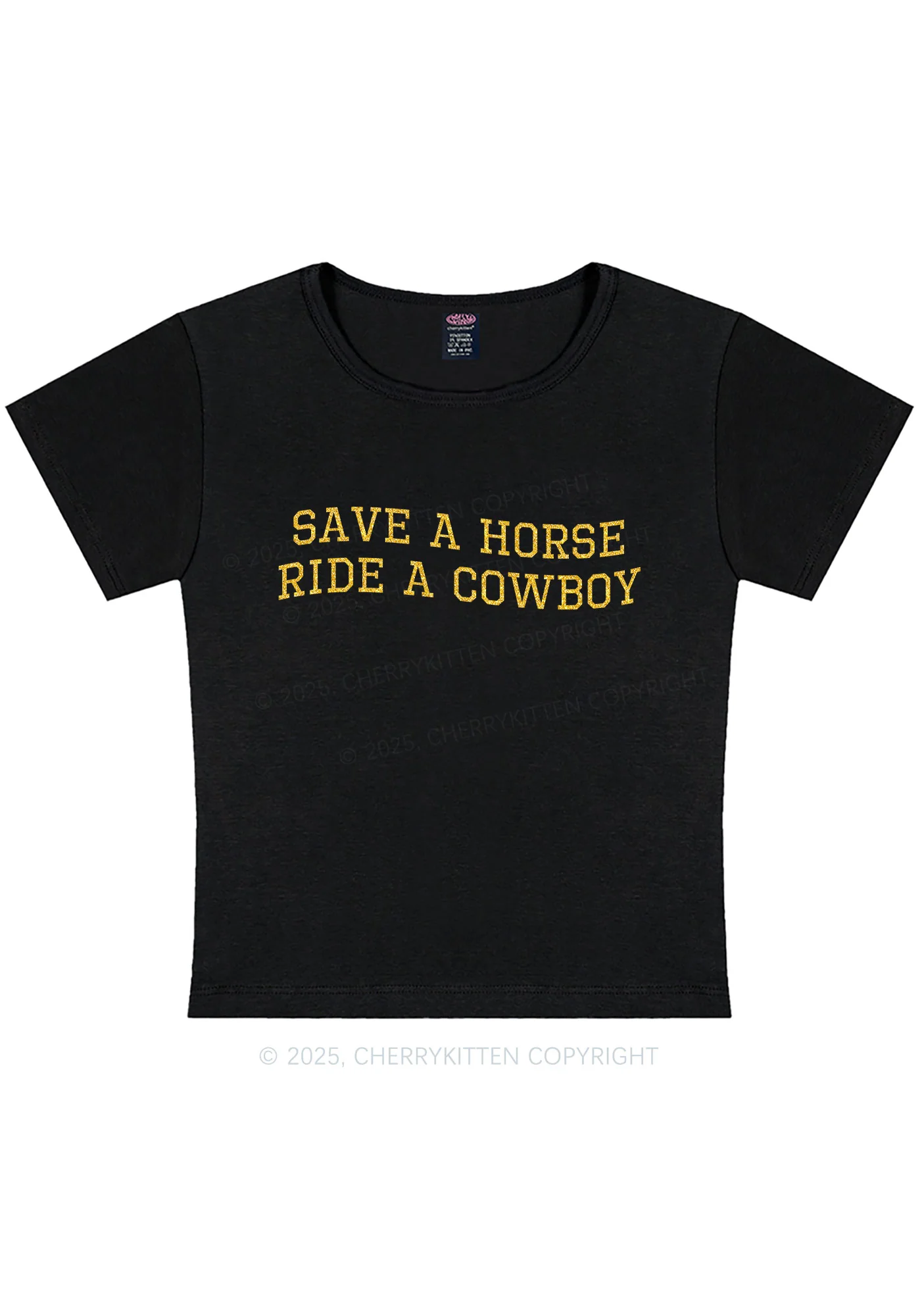 Glitter Save A Horse Y2K Baby Tee Cherrykitten - Image 6