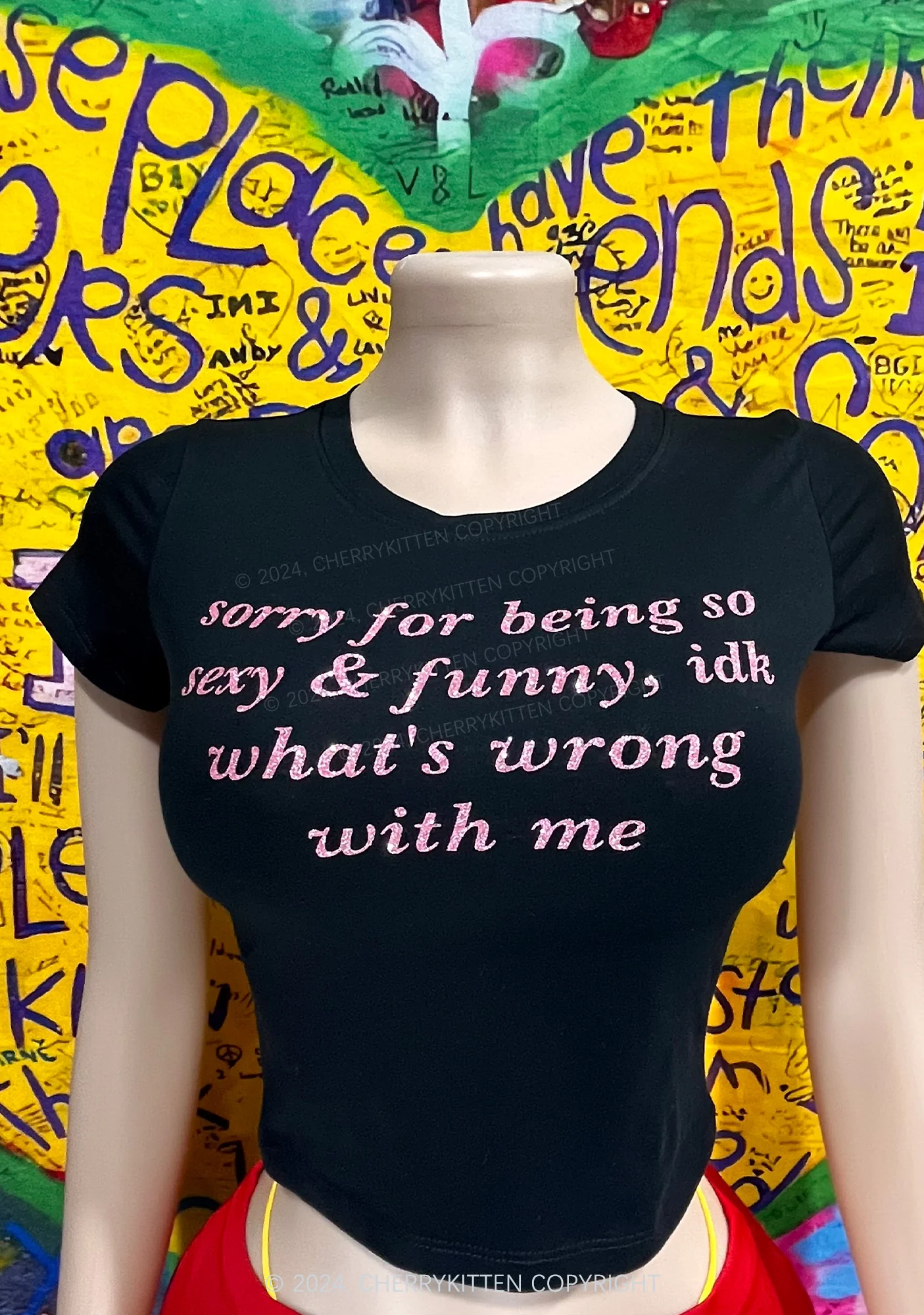 Glitter Sorry For Being So Funny Y2K Baby Tee Cherrykitten - Image 3