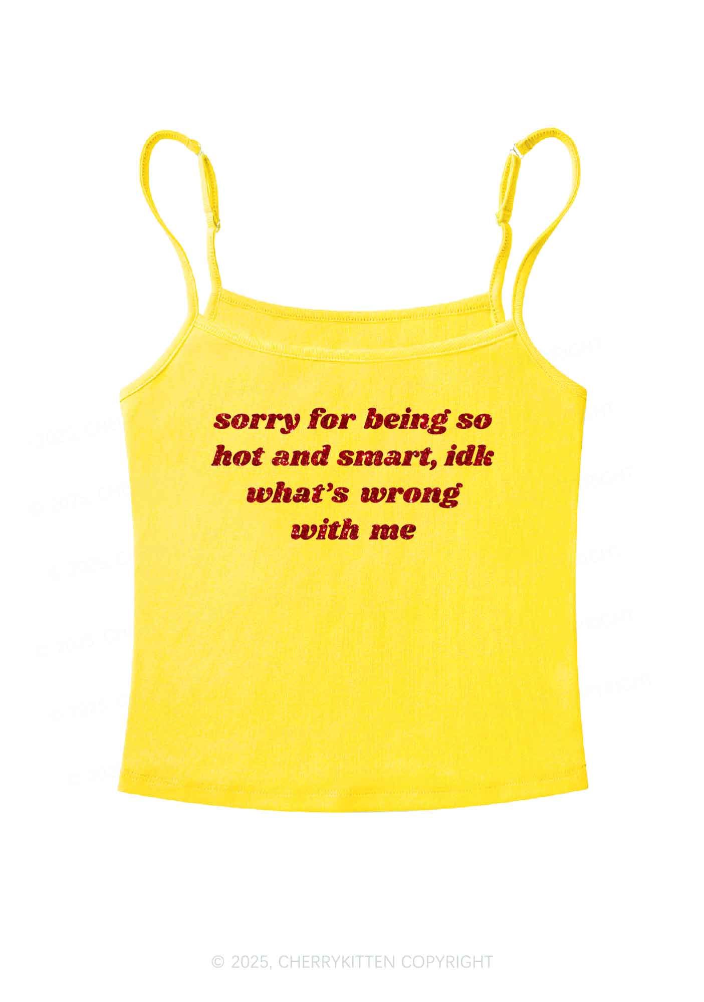 Glitter Sorry For Being So Smart Y2K Spaghetti Strap Cami Cherrykitten - Image 6