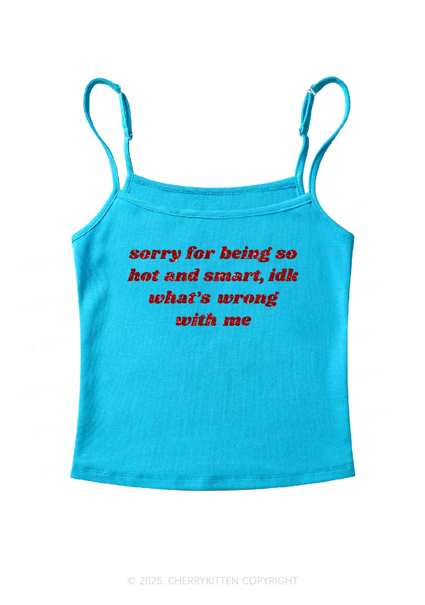 Glitter Sorry For Being So Smart Y2K Spaghetti Strap Cami Cherrykitten - Image 7