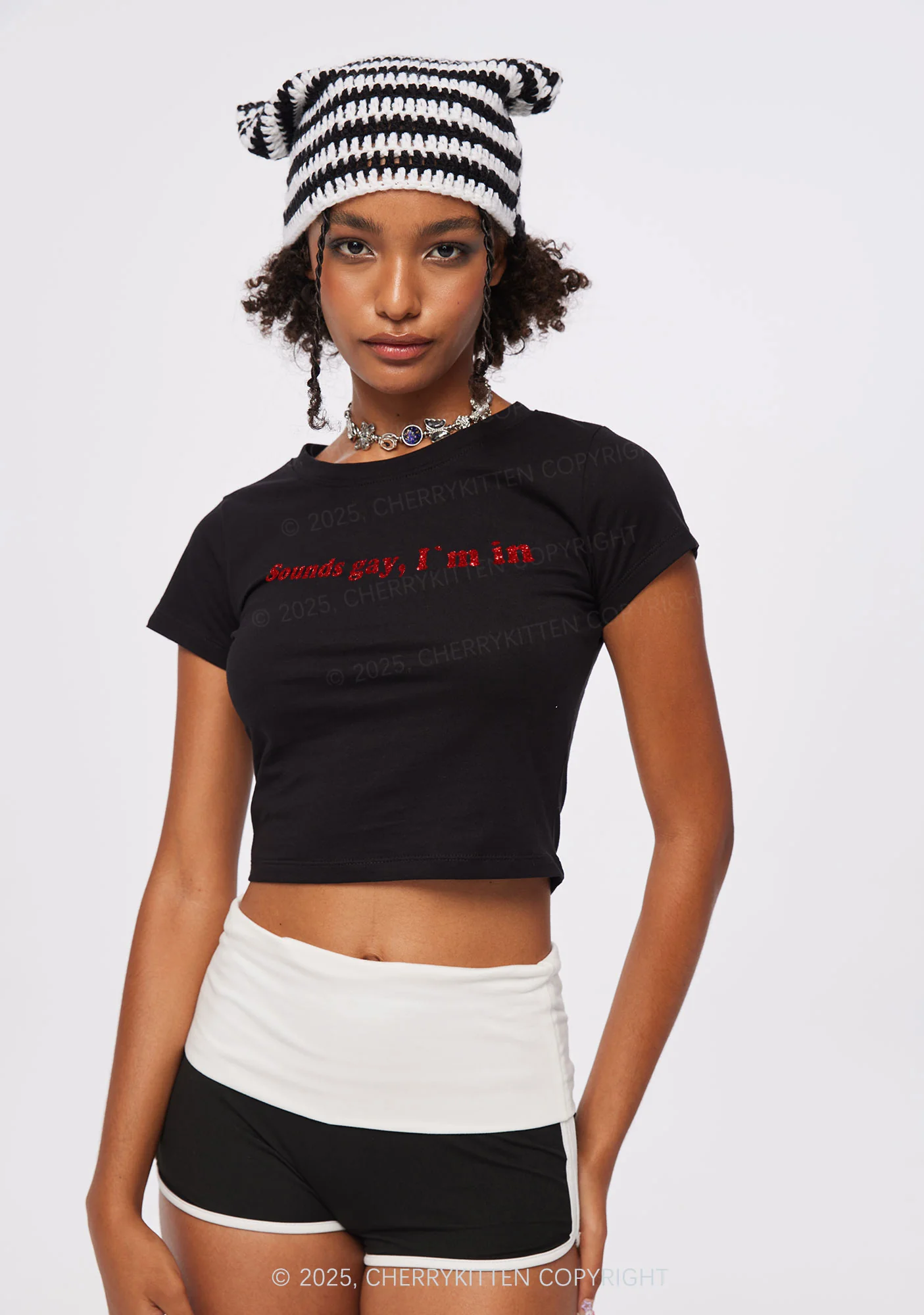 Glitter Sounds Gay Pride Y2K Baby Tee Cherrykitten - Image 3