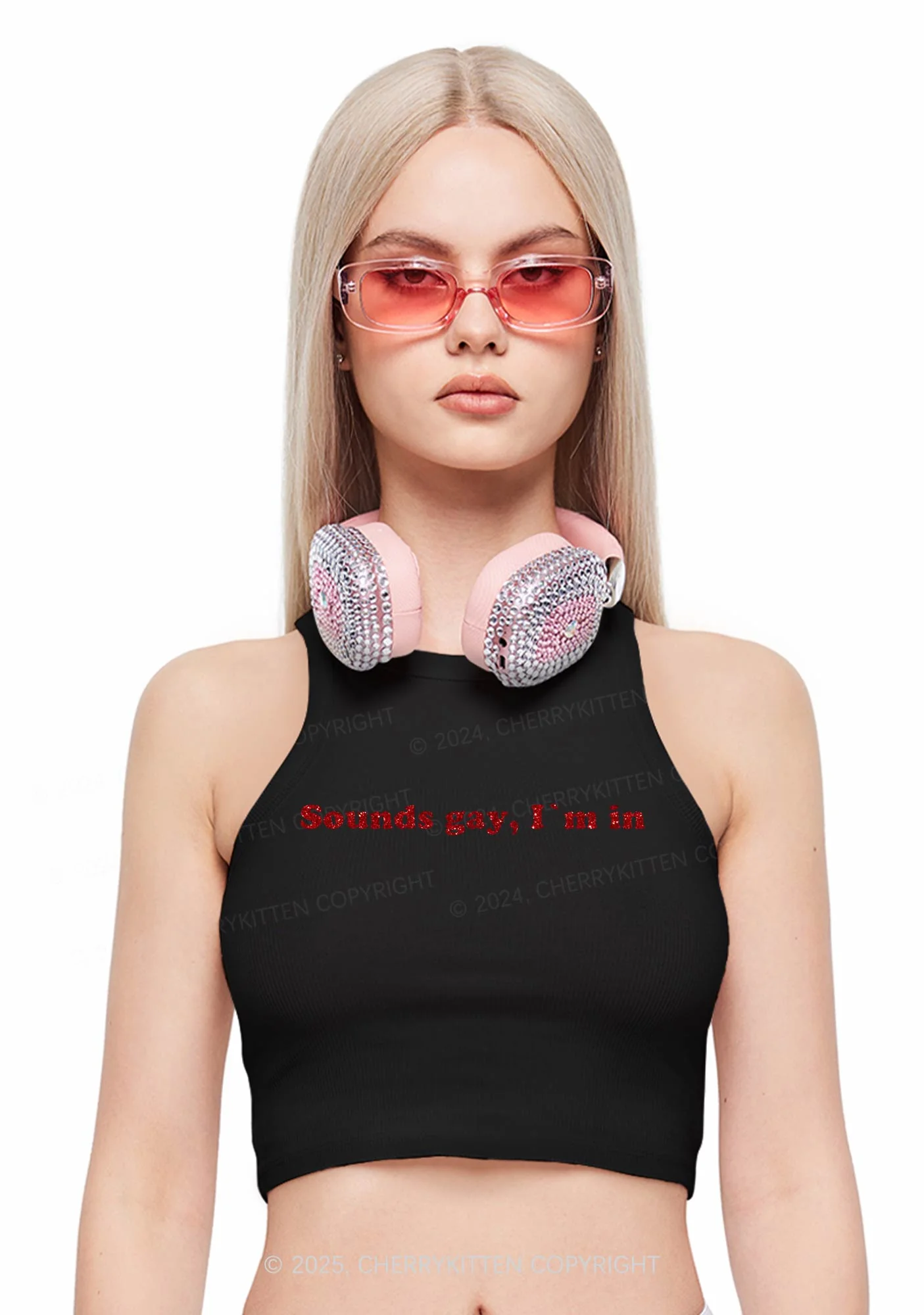 Glitter Sounds Gay Pride Y2K Crop Tank Top Cherrykitten - Image 3