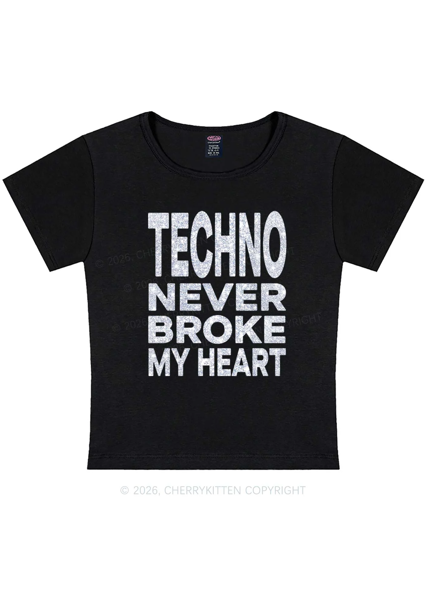 Glitter Techno Heart Y2K Baby Tee Cherrykitten - Image 4