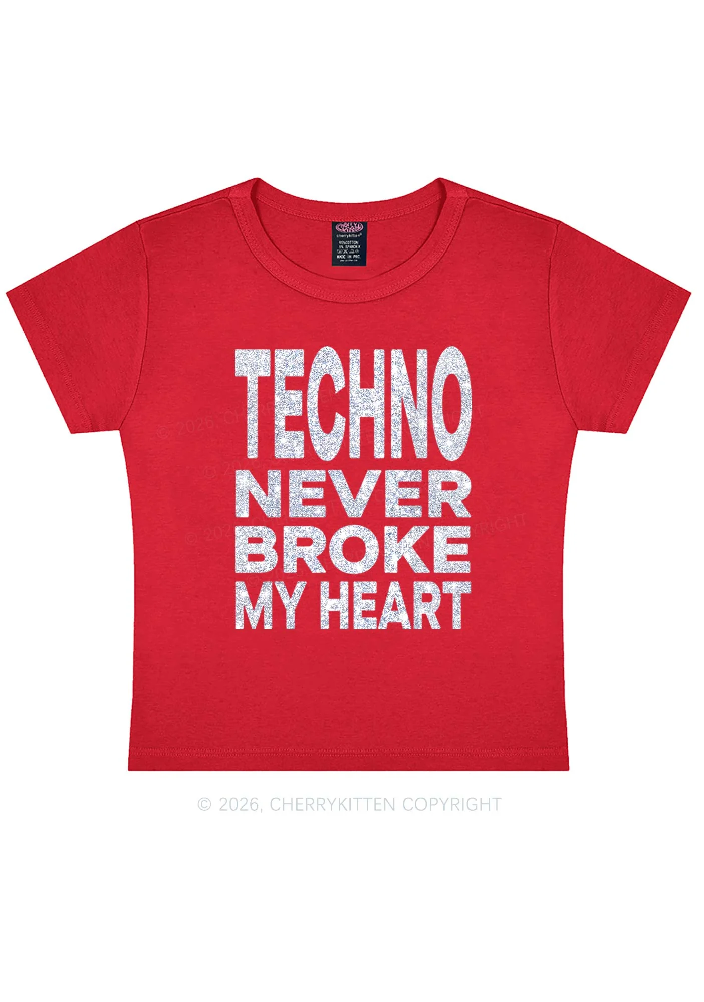 Glitter Techno Heart Y2K Baby Tee Cherrykitten - Image 5