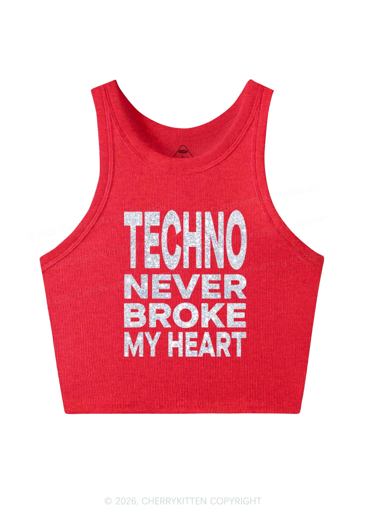 Glitter Techno Heart Y2K Crop Tank Top Cherrykitten - Image 4