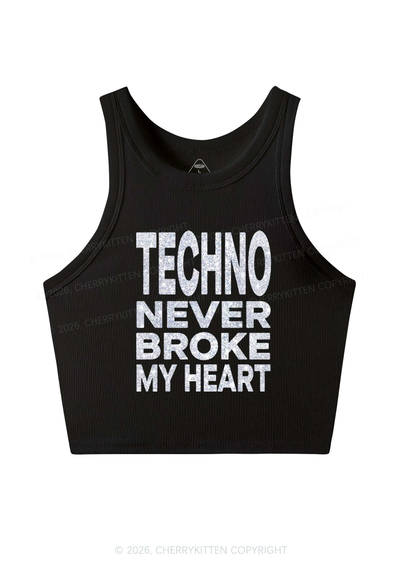 Glitter Techno Heart Y2K Crop Tank Top Cherrykitten - Image 6
